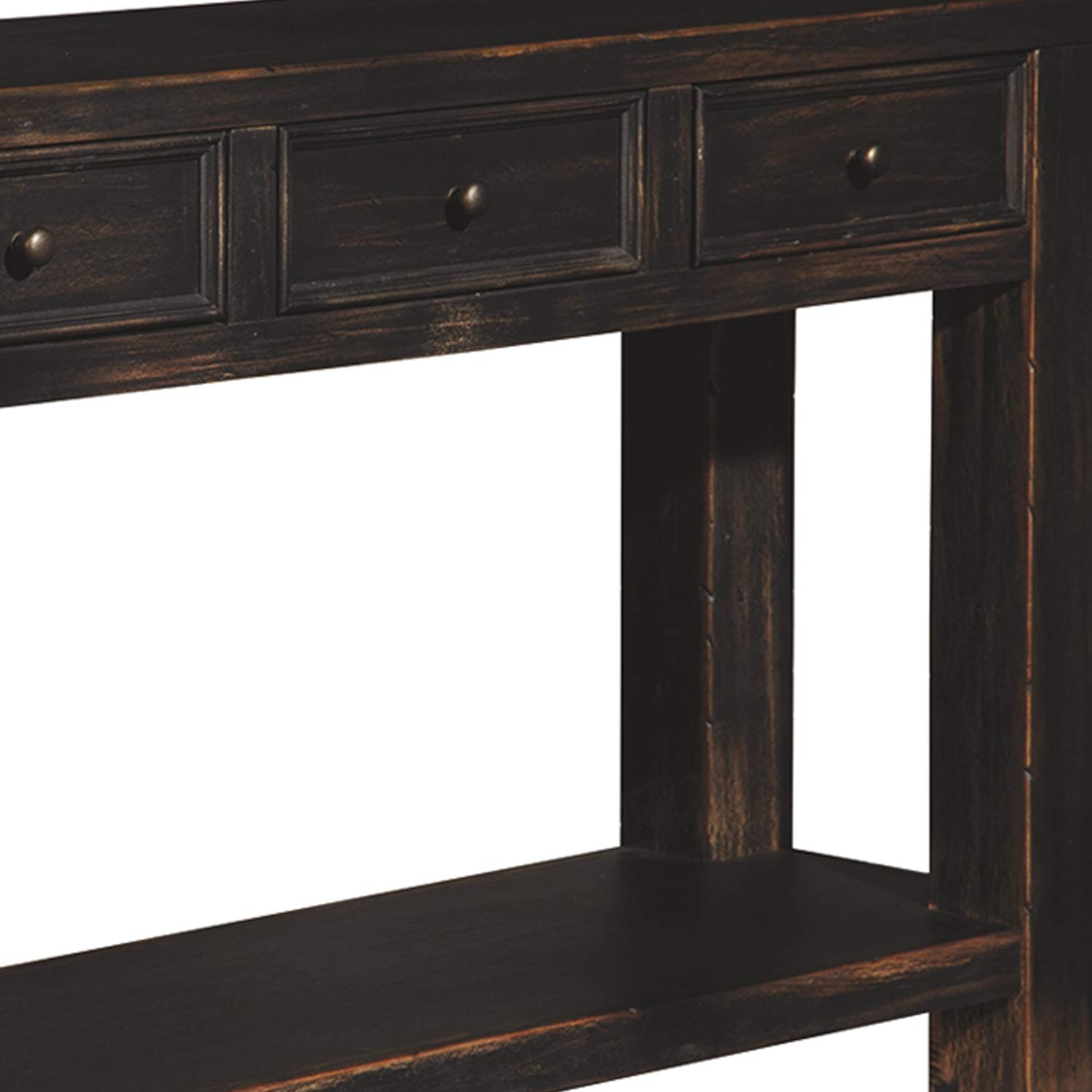 Benjara Black Wooden Sofa Table with 4 Drawers & Shelf - Stylish End Table for Living Room, Bedroom, or Office Use