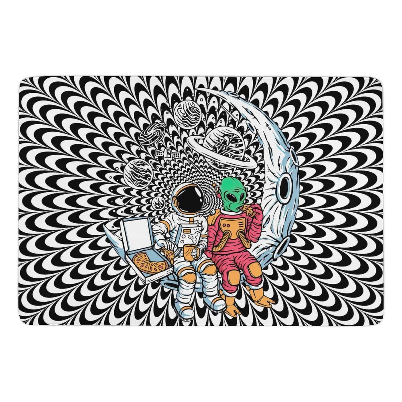 Cool Astronaut and Alien Themed Non-Slip Area Rug - 60x40 Inch Soft Carpet for Living Room, Bedroom Decor | Home Floor Mat, Yoga Mat Alternative, Kids Play Mat - Perfect for Space-Themed Rooms and Play Areas