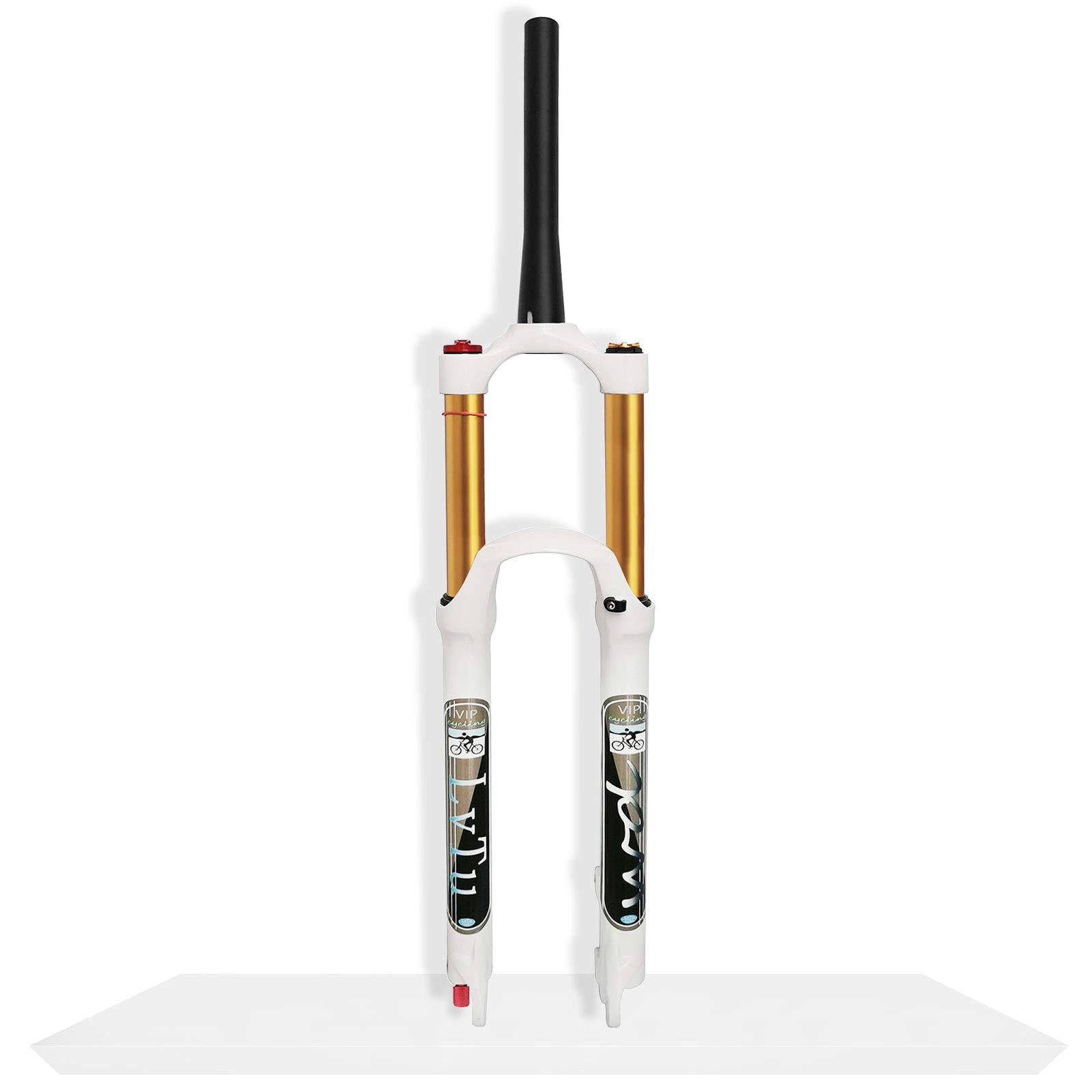 Mountain Bike Air Suspension Fork - 26/27.5/29 Inch Magnesium Alloy Front Fork with 140mm Travel, 9mm QR, Tapered Manual Lock Out (White) - Perfect for Trail Riding, Downhill & Cross-Country Cycling
