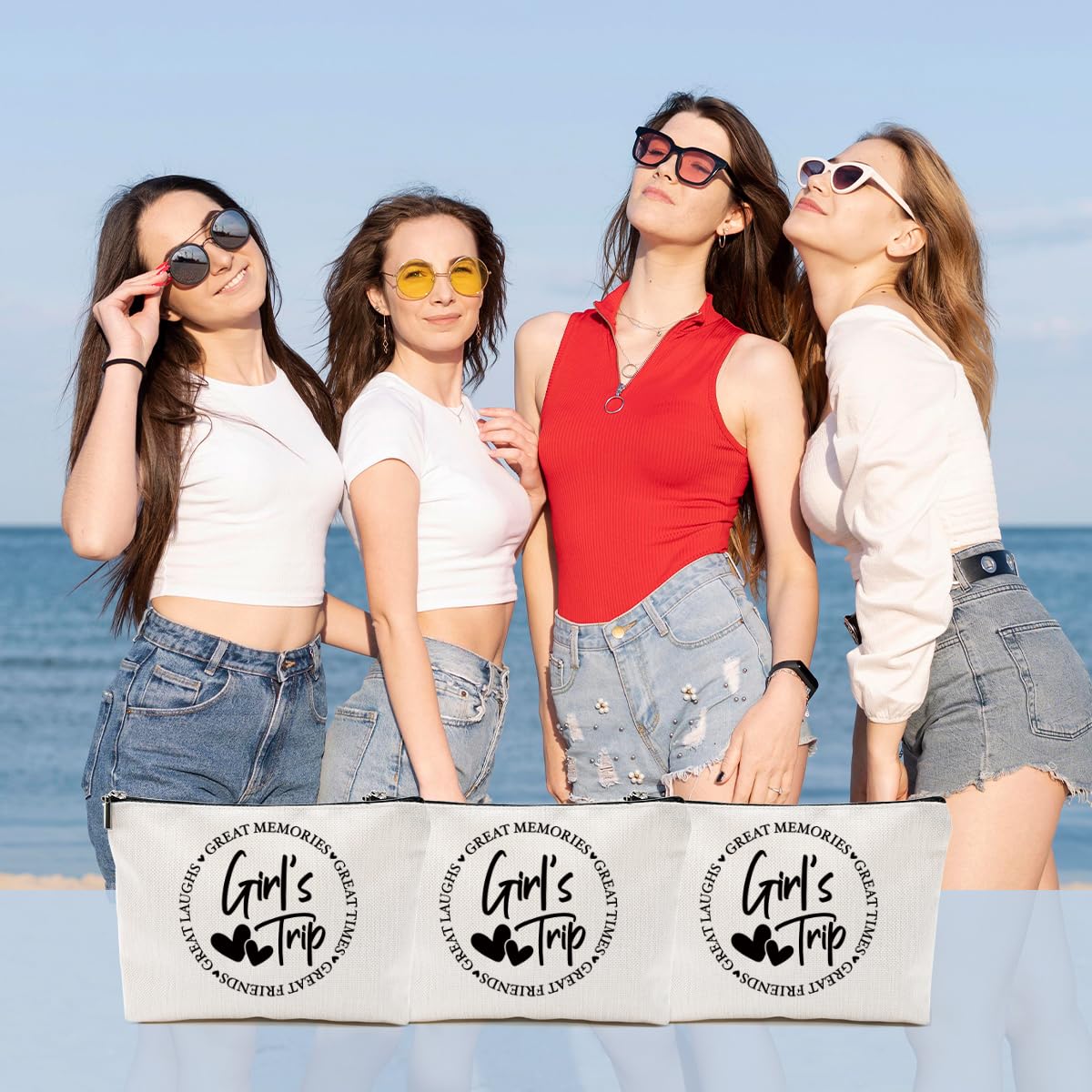 3-Piece Girls Trip Gift Set - Funny Makeup Bags for Best Friends, BFF Weekend Getaway & Vacation Essentials - Perfect Friendship Gifts for Women, Graduation & Wedding Toiletry Bags (Great for Beach Trips, Bachelorette Parties & Girls' Night Out)