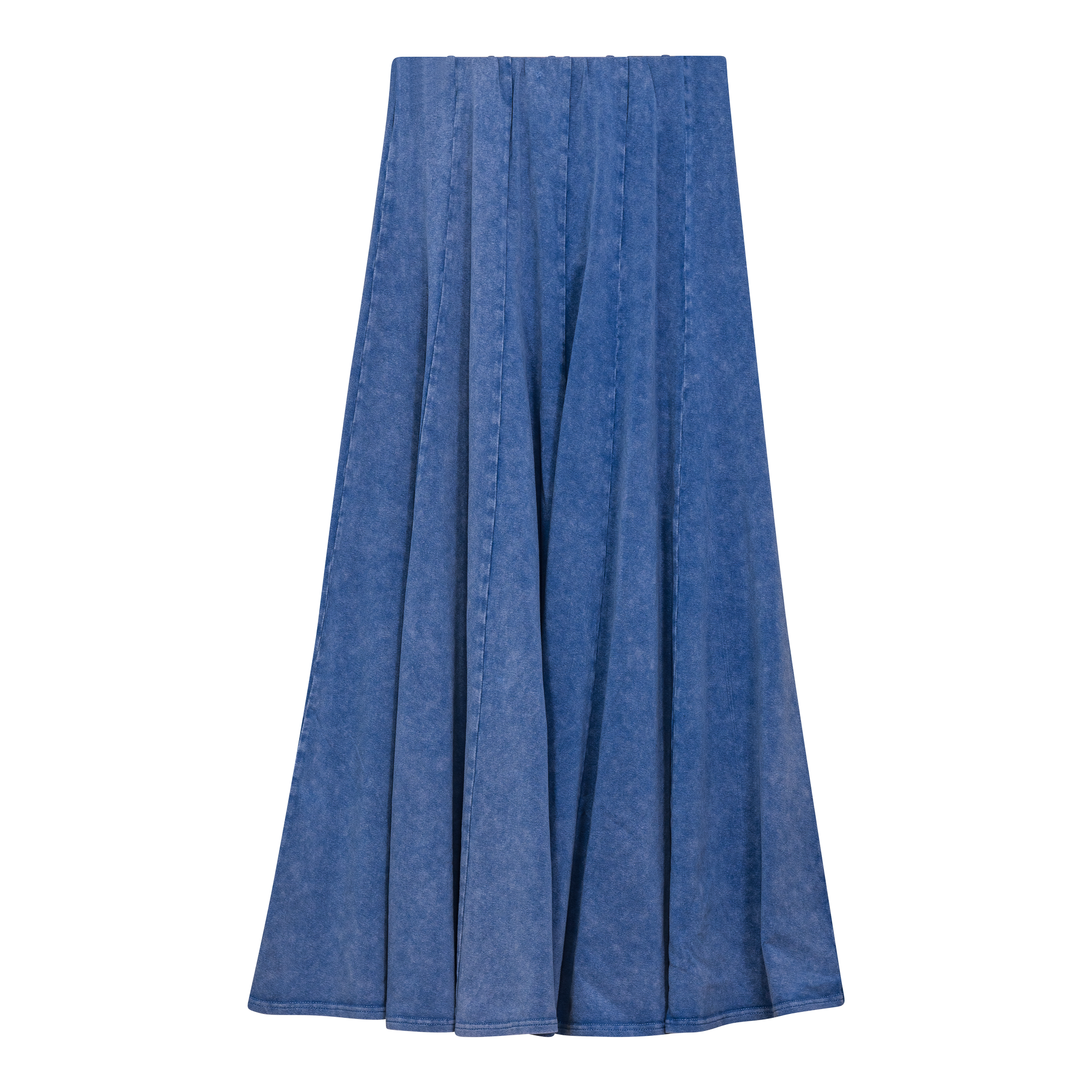 Mineral Wash Panel Midi Skirt - Women's A-Line Denim Skirt with Side Slits | Casual Boho Style for Spring & Summer Outfits, Beach Vacations & Music Festivals