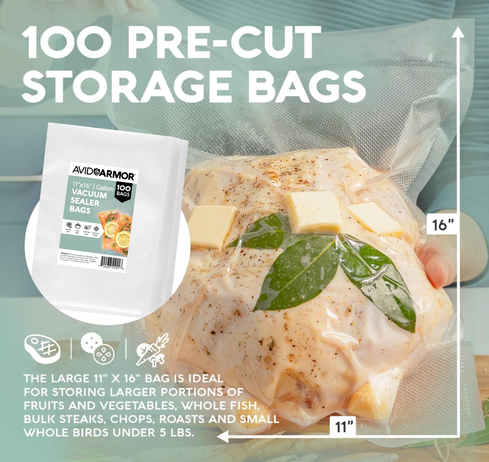 Avid Armor Heavy Duty Vacuum Sealer Bags 100 Count - 11