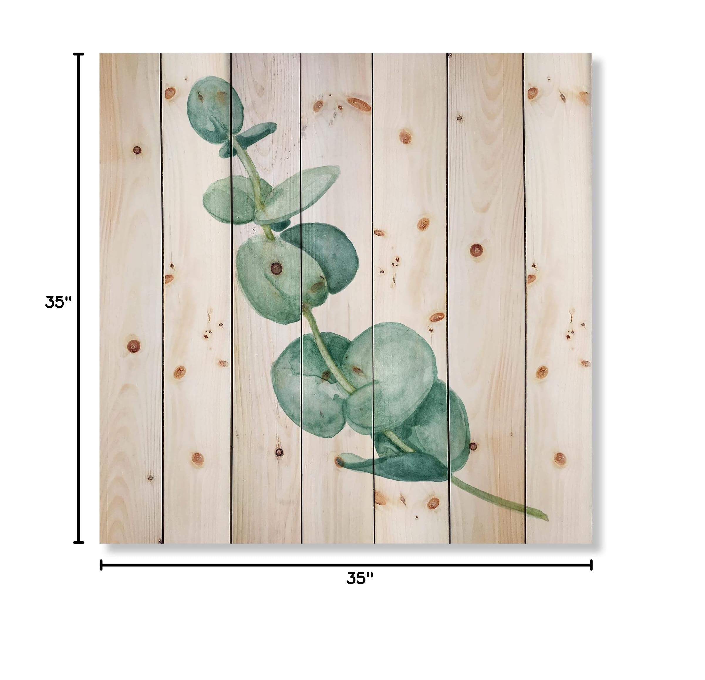 DesignQ Young Eucalyptus Leaves & Branches II - Traditional Wood Wall Decor | Large Floral Pine Wood Art Panel | Natural Green Botanical Print | Perfect for Living Room, Bedroom & Office Decor