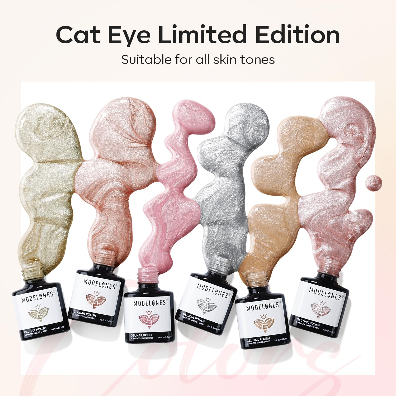 Modelones Cat Eye Gel Nail Polish Set - 6 Holographic Glitter Colors with Magnet, Sparkle Galaxy Series (Nude Pink) - Soak Off LED Gel Polish Kit for Nail Art, Manicure Salon & DIY Gifts - Perfect for Parties, Weddings, and Special Occasions
