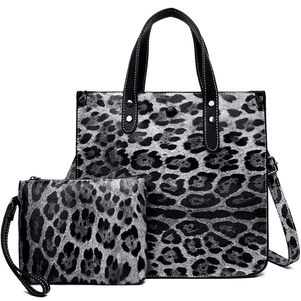 Downupdown Women's Animal Print Leather Shoulder Bag & Purse Set - 2Pcs Stylish Satchel & Tote Handbags for Work, Office & Daily Use | Durable Ladies Bags for Professional & Casual Outfits