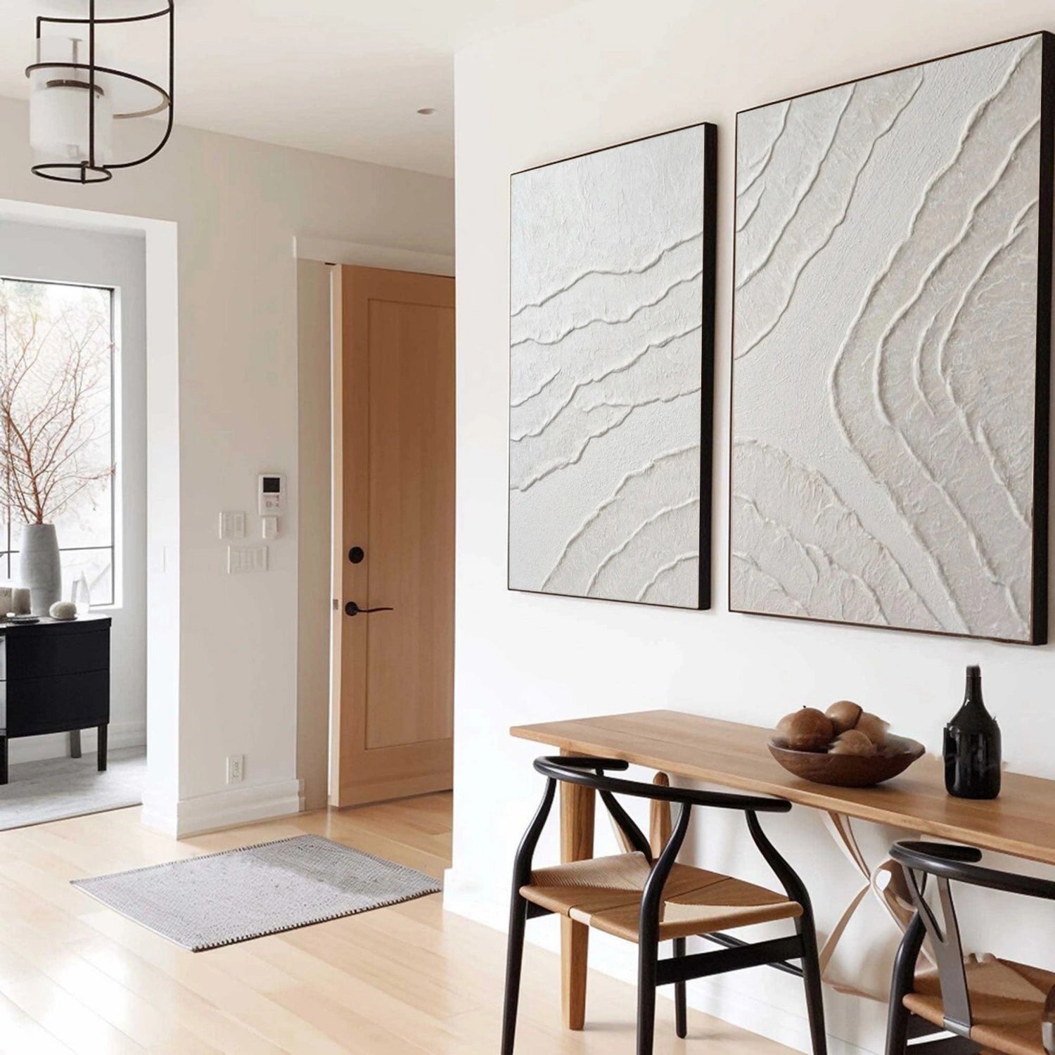 White Minimalist Textured Painting Canvas Set of 2 - Modern Abstract Wall Art for Living Room & Bedroom Decor #MM305