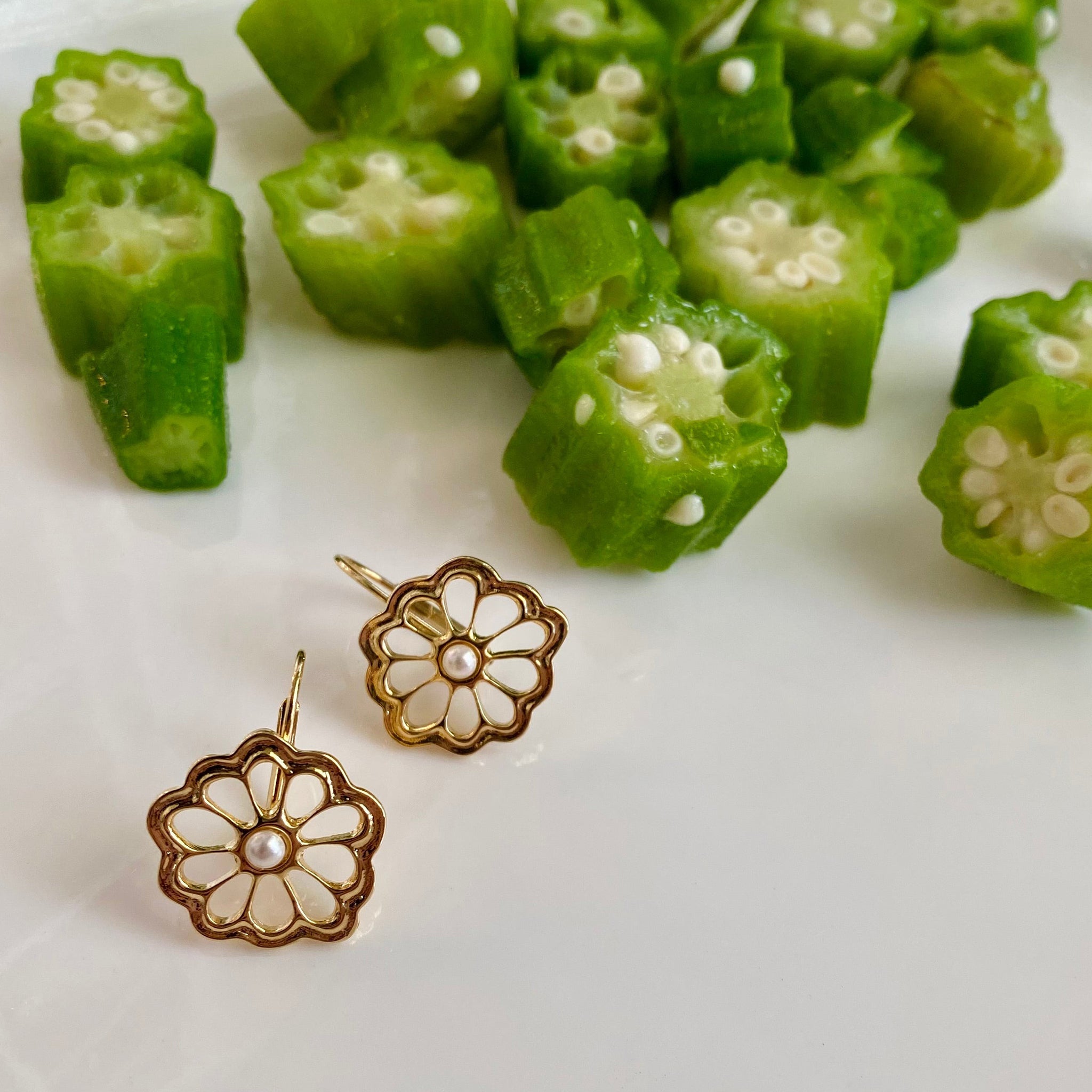 Goldbug Collection Okra Drop Earrings - Dainty Gold-Plated Vegetable Jewelry for Women, Perfect for Everyday Wear, Parties & Gifts