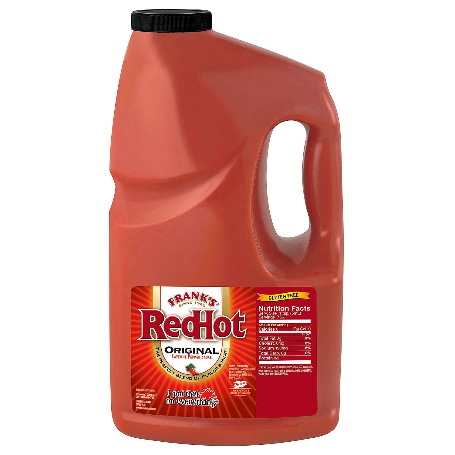 Frank's RedHot Original Cayenne Pepper Sauce - 1 Gallon Bottle | Hot Sauce for Wings, Burgers, Pizza & Cooking | Spicy Flavor Enhancer for BBQ, Tacos, Seafood & More