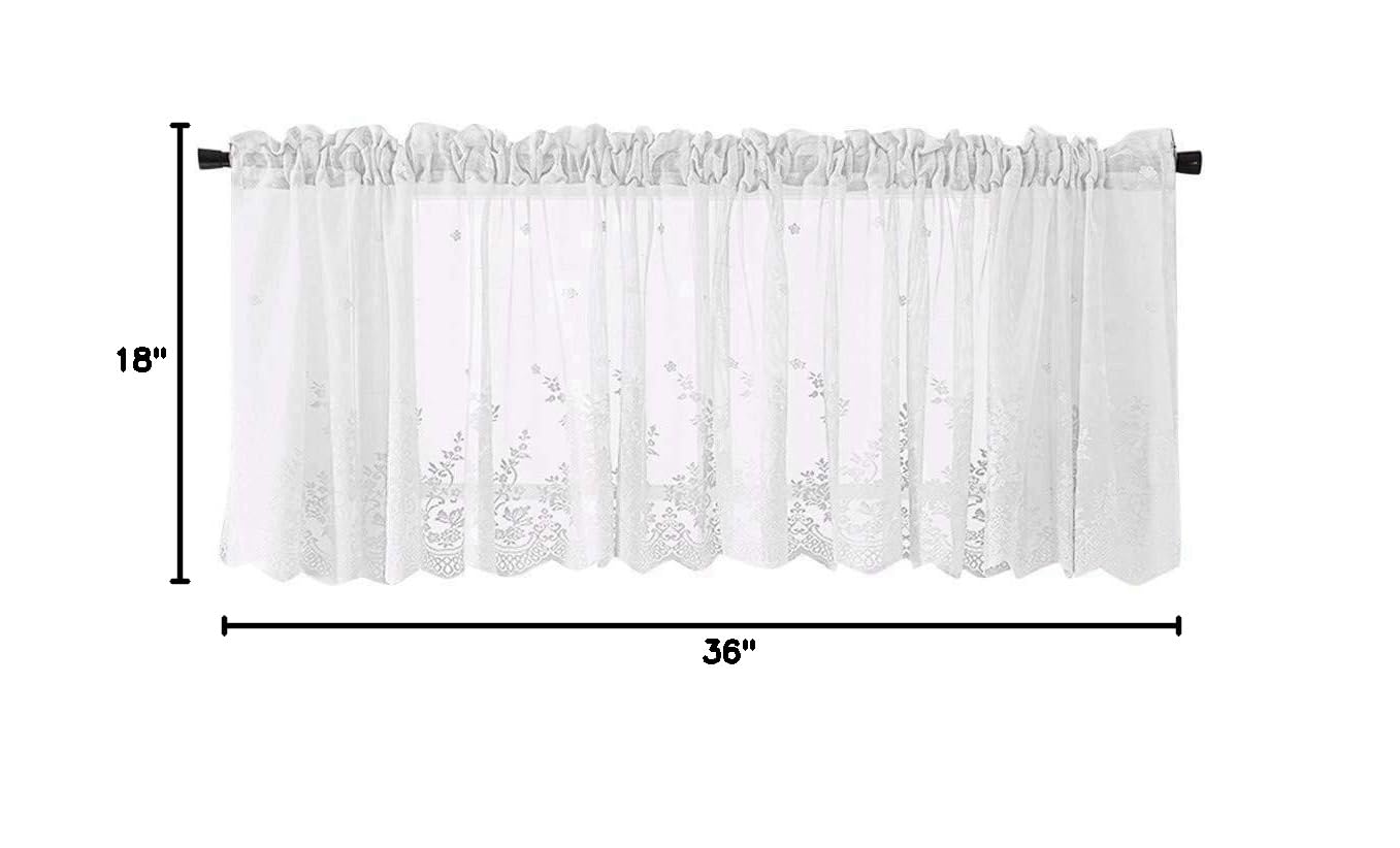 Sheer Lace Half Window Curtains 36x18 Inch - Elegant White Semi-Transparent Cafe Curtains for Kitchen, Living Room, Bedroom & Restaurant Decor - Perfect for Small Windows & Privacy Sheers