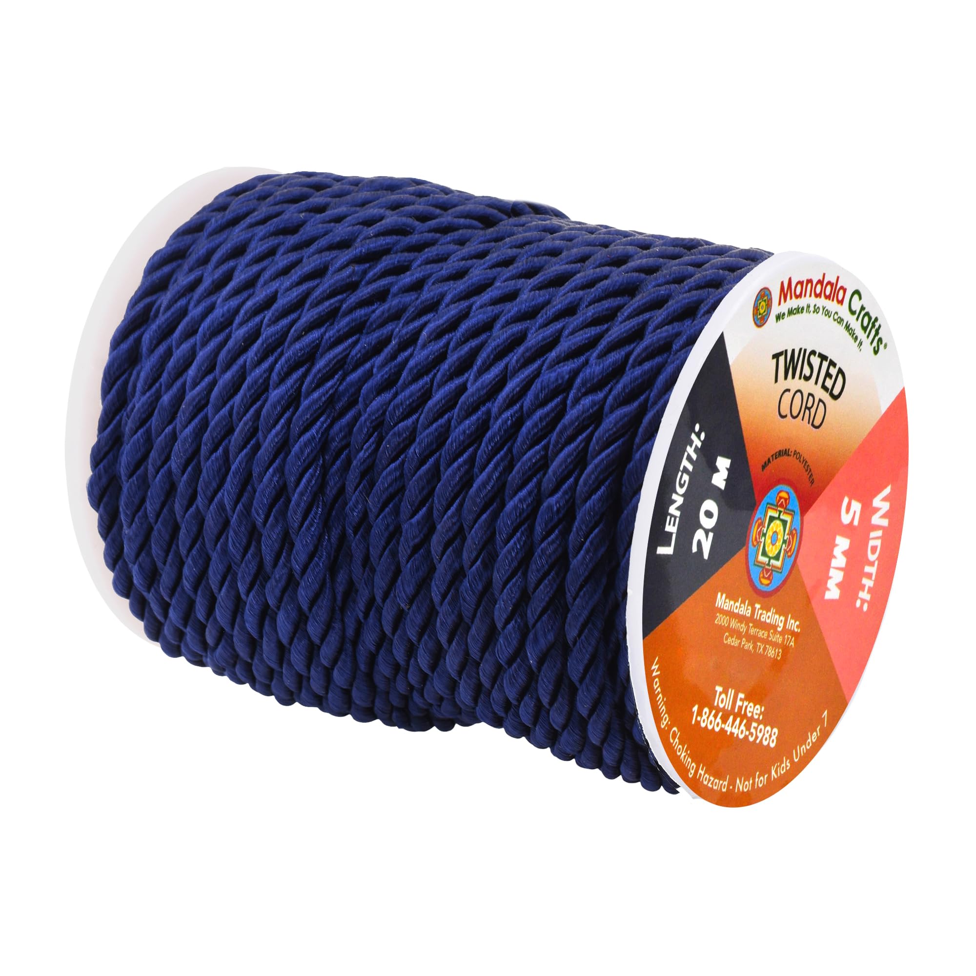 Mandala Crafts Navy Twisted Cord Trim - Decorative Braided Rope for DIY Upholstery, Handfasting & Graduation Ceremonies | Durable Navy Blue Cording for Home Decor, Wedding & Craft Projects