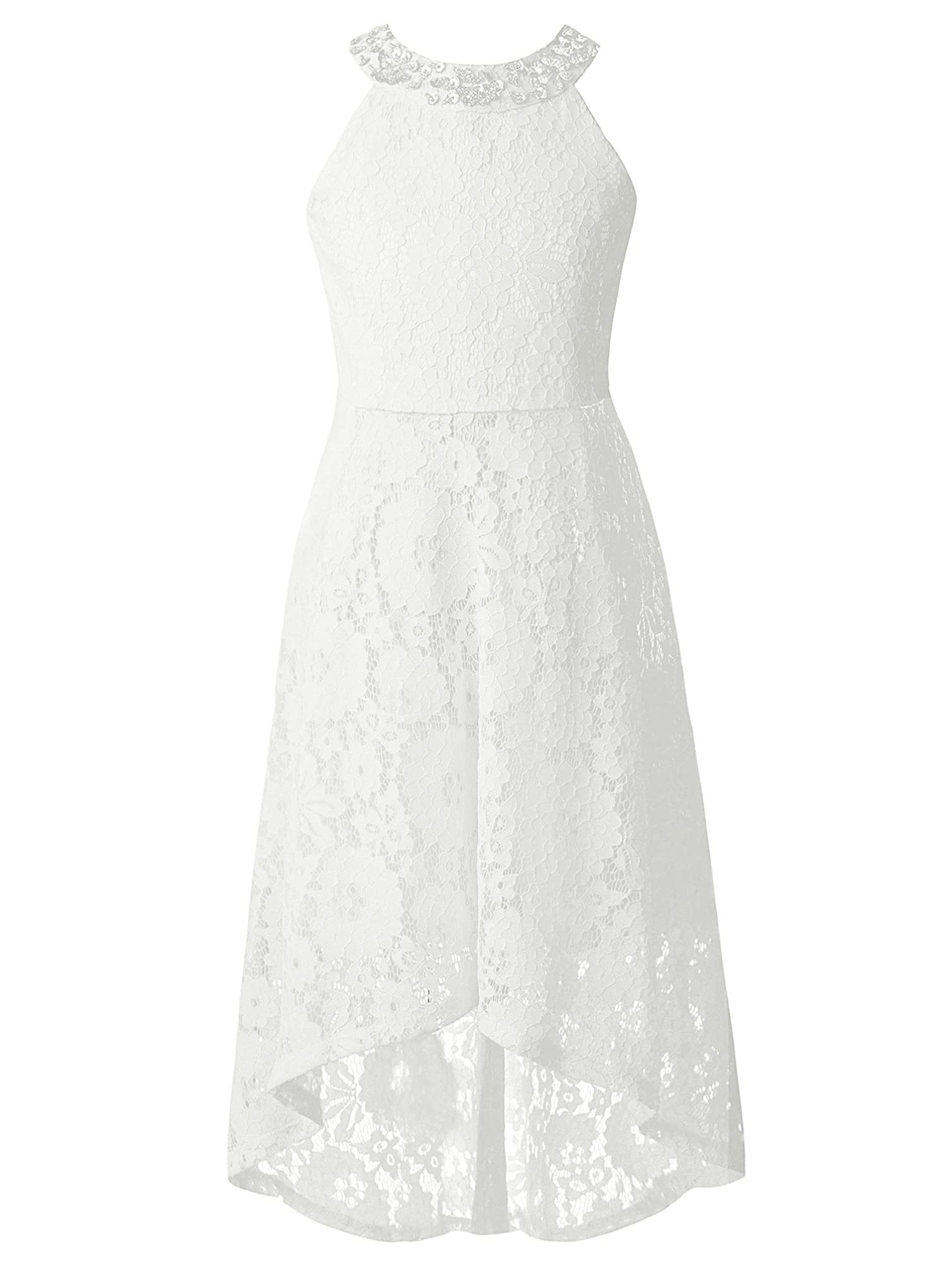 YONGHS Girls Sequin Lace Flower Girl Dress - Halter Sleeveless Princess Wedding Pageant Gown for Special Occasions | Perfect for Weddings, Birthday Parties, Pageants and Formal Events