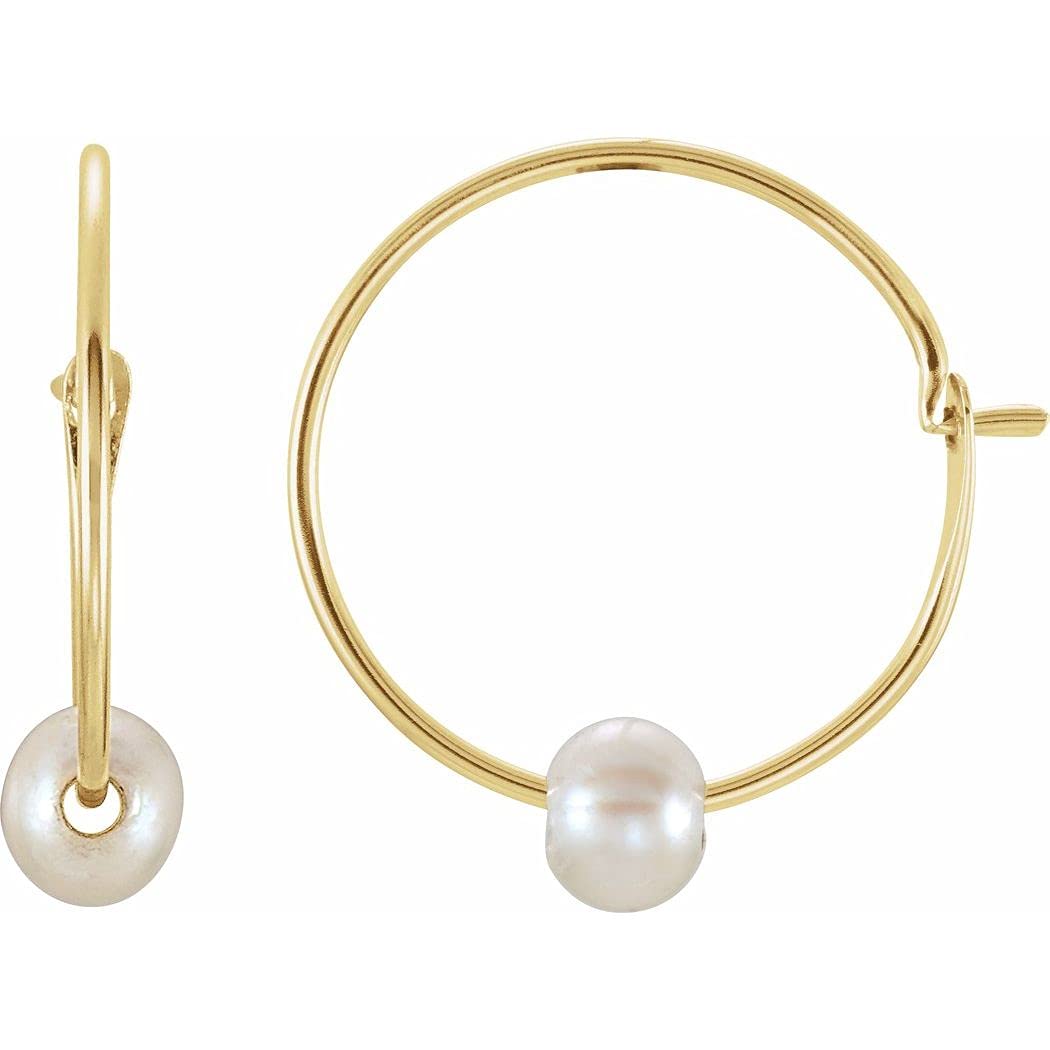 14K White Gold 3mm Pearl Hoop Earrings for Women - Elegant Youth Jewelry Gift for Birthday, Anniversary & Special Occasions