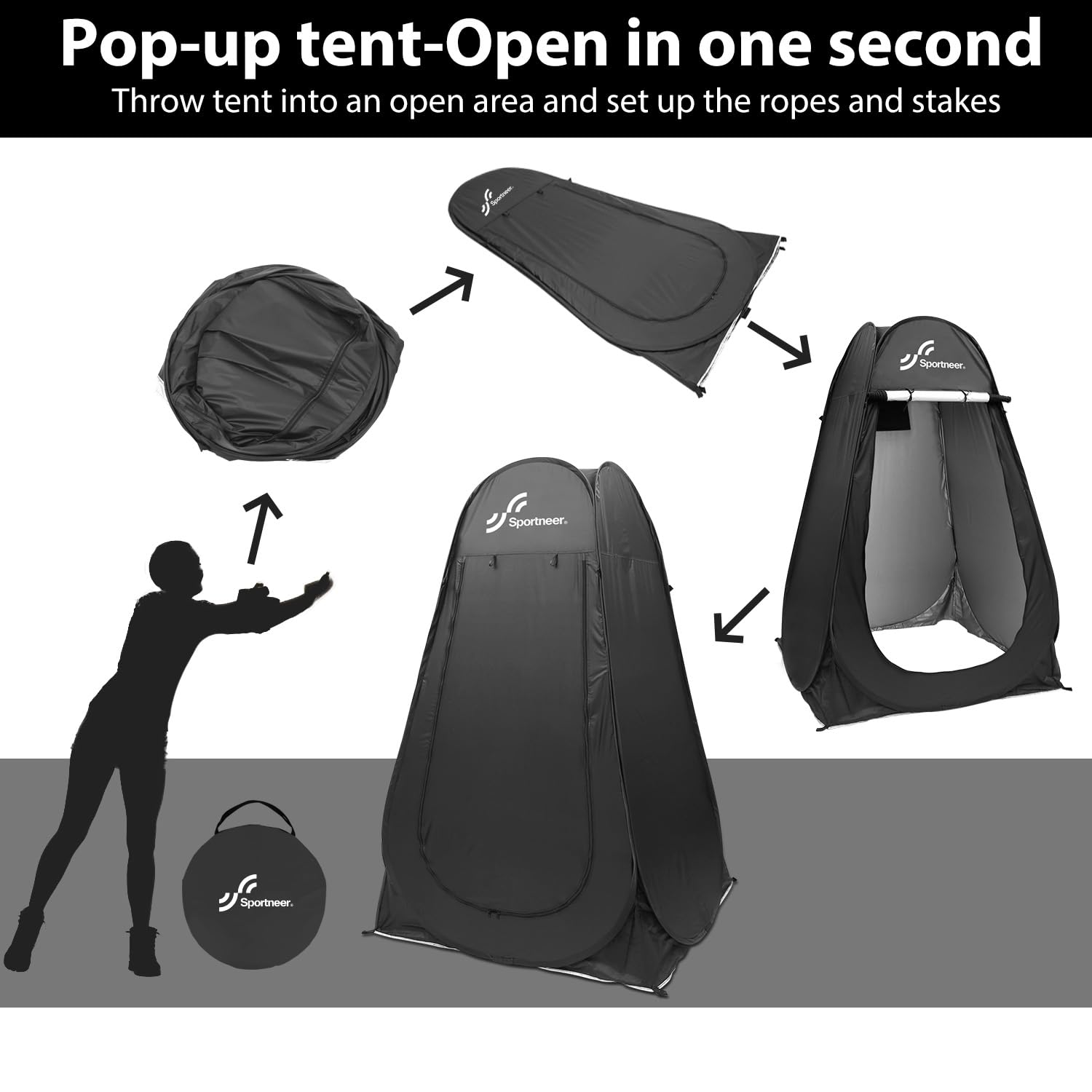 Sportneer Pop Up Privacy Shower Tent - Portable Changing Room for Camping & Beach (75