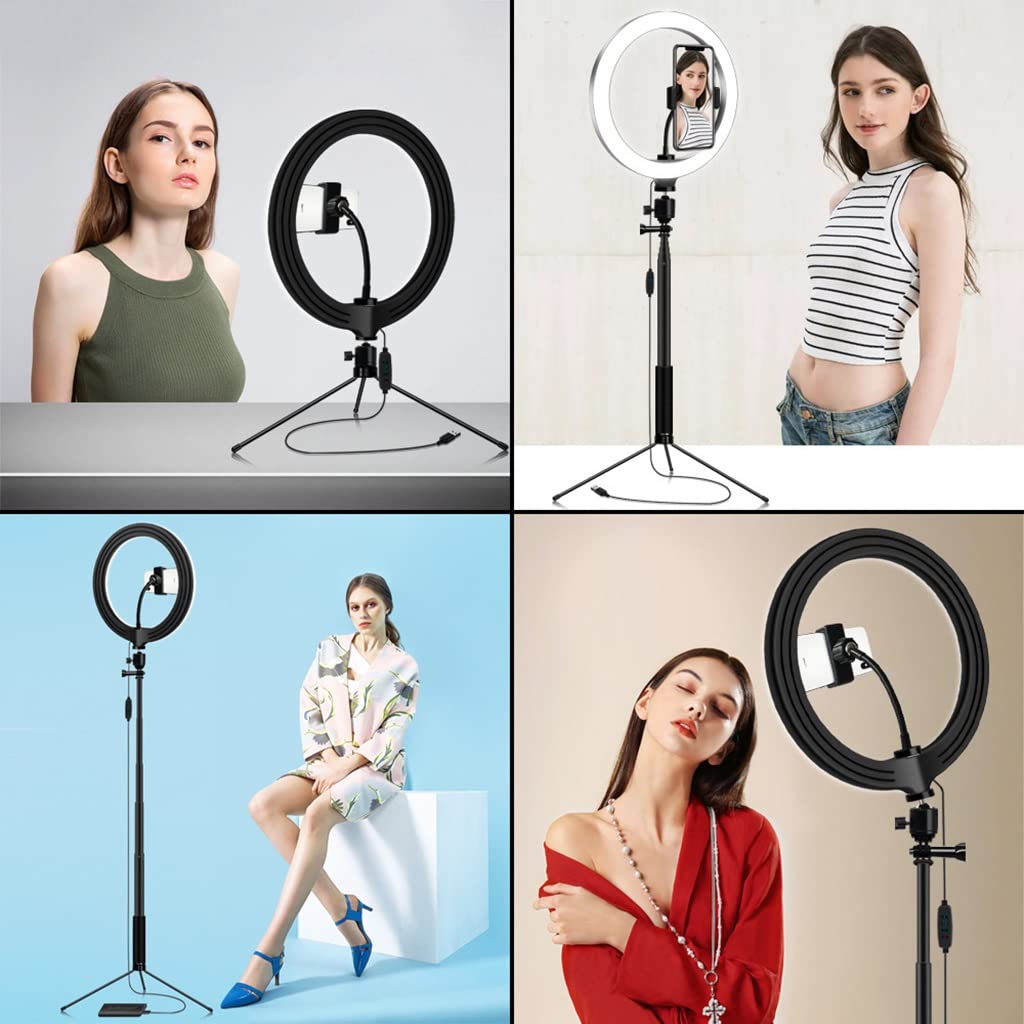 6-in-1 LED Ring Light Kit with Extendable Tripod & Phone Holder - Professional Selfie Lighting for Makeup, Live Streaming, YouTube Videos (Black) - Perfect for Home Studio, Beauty Tutorials & Content Creation