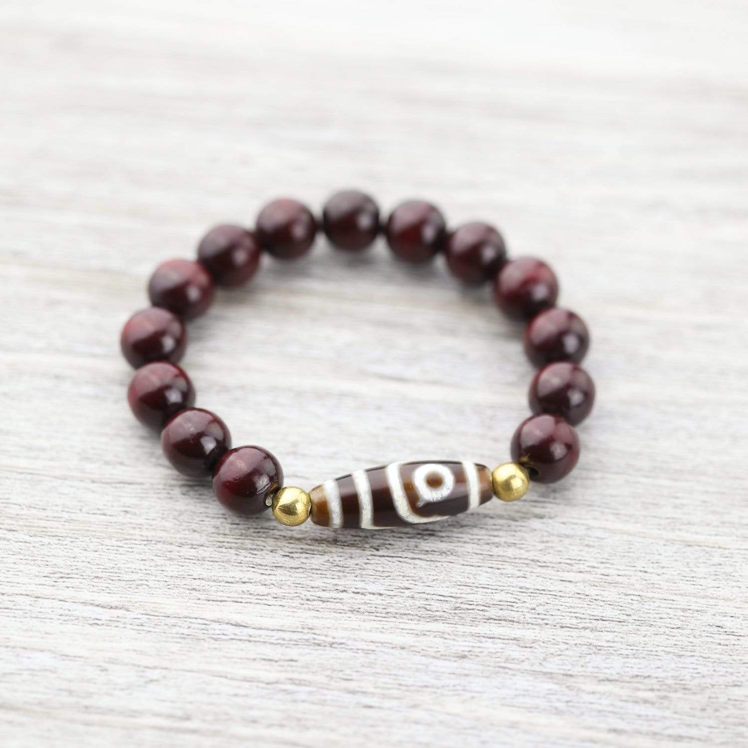 Authentic Tibetan Dzi Bead Bracelet with Two-Eye Design for Protection & Good Luck – Perfect for Meditation, Yoga & Spiritual Healing