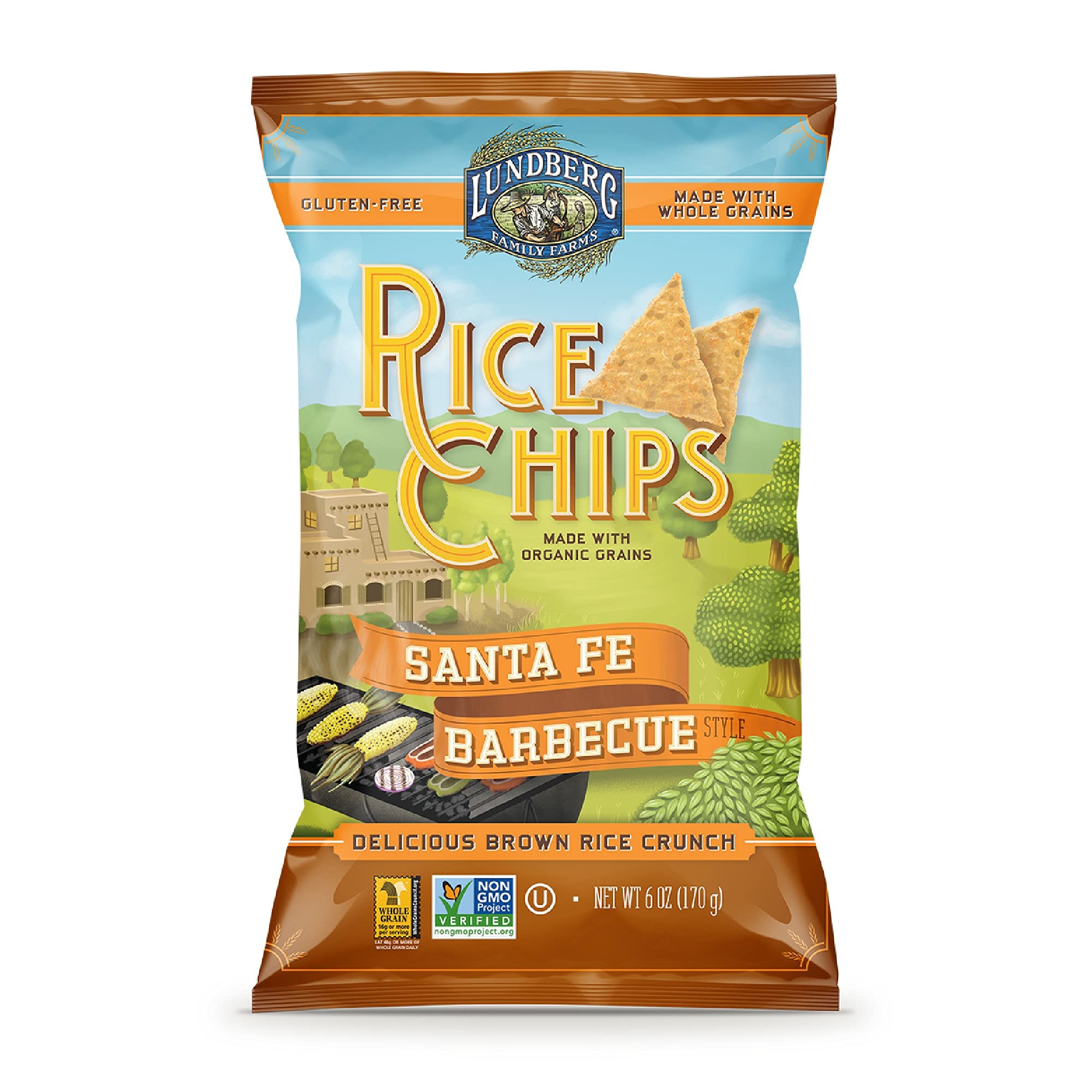 Lundberg Organic Rice Chips Santa Fe Barbecue Flavor - Gluten Free Snack, 6 Oz (Packaging May Vary) | Healthy Vegan Chips for Parties, Picnics & On-The-Go Snacking
