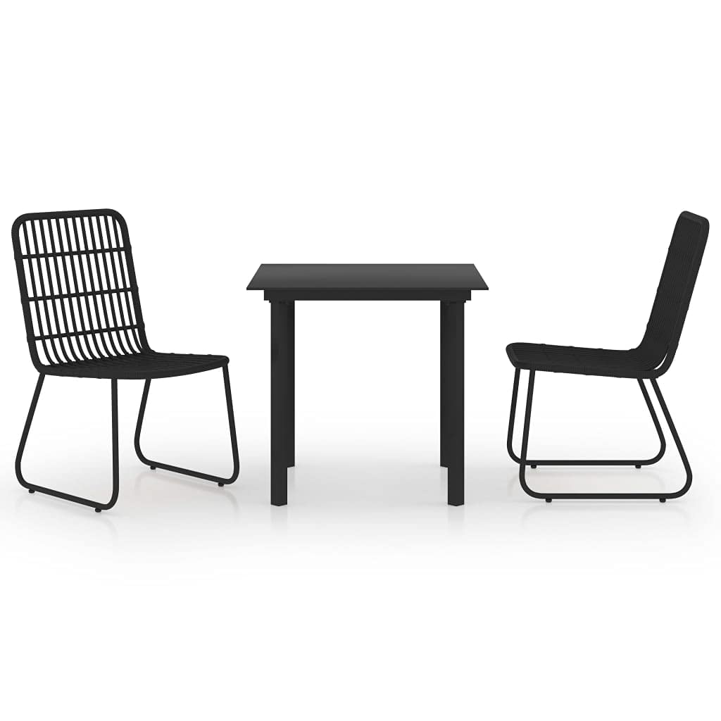3-Piece Outdoor Patio Dining Set - Rattan & Glass Table with Chairs for Deck, Balcony, Garden, Backyard - Perfect for Al Fresco Dining, BBQs & Outdoor Entertaining