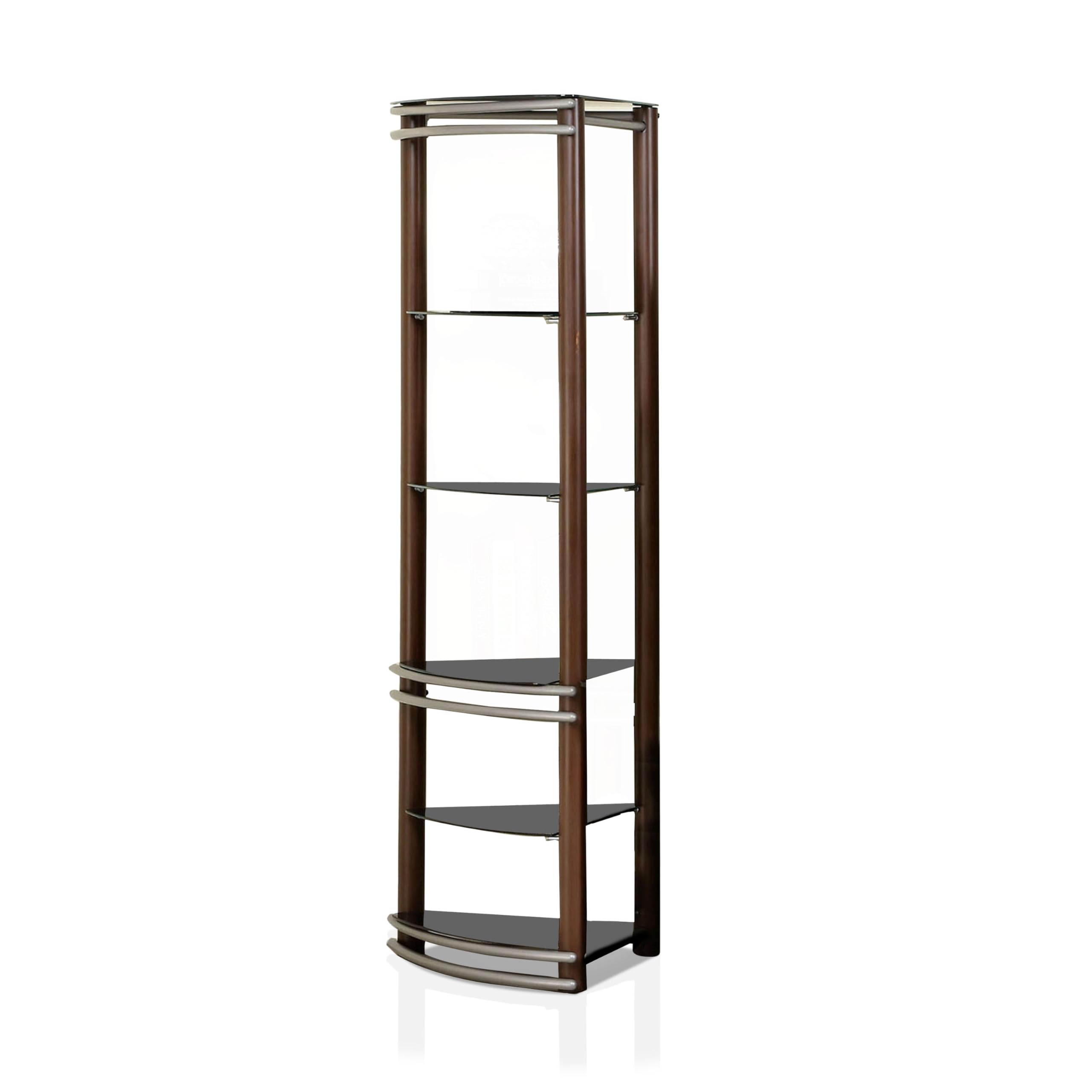 Beverly Media Console & Pier Shelf by Furniture of America - Brown with Silver Finish | Stylish TV Stand & Display Shelf for Living Room & Home Theater