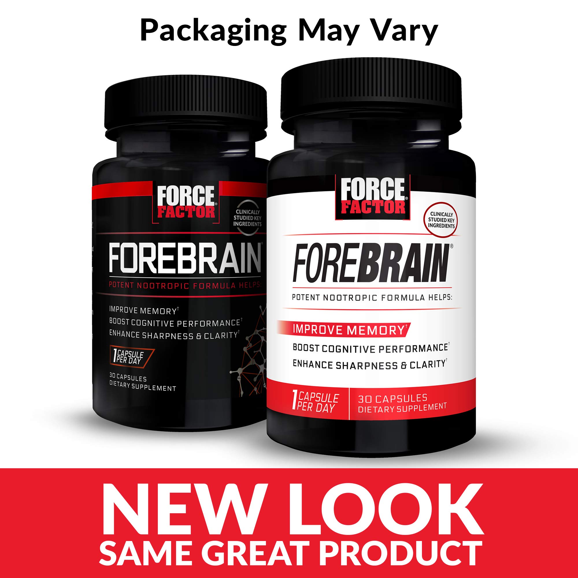 FORCE FACTOR Forebrain Nootropic Brain Supplement with Caffeine, Bacopa & Huperzine A - 90 Capsules (3-Pack) | Enhance Focus, Memory & Mental Clarity | Ideal for Students, Professionals & Gamers