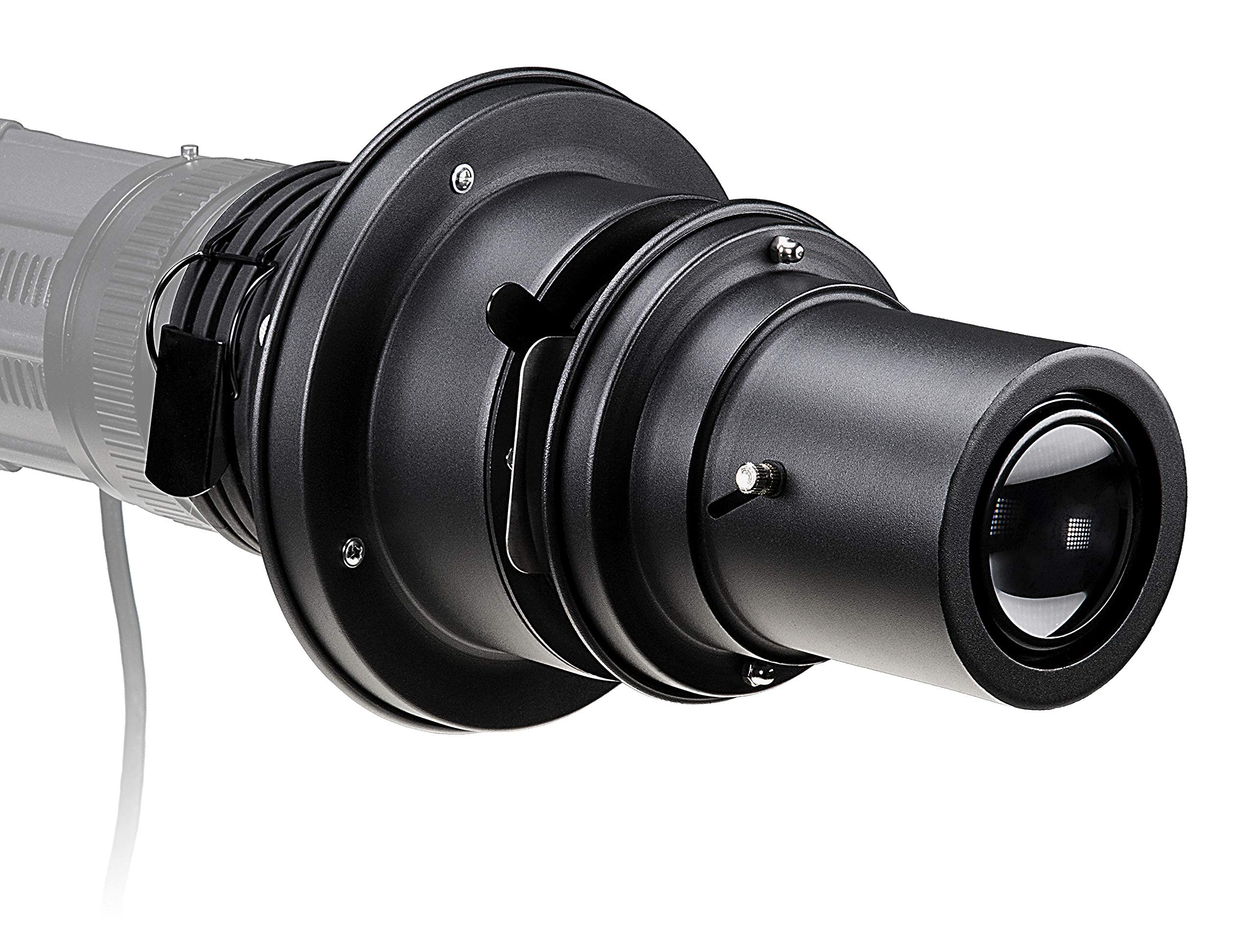 Fotodiox Universal GOBO Image Projection Attachment for LED Lights with Built-in GOBO Holder & Aperture Iris - Compatible with Ellinchrom, Calumet Genesis, Interfit Bayonet Lights | Perfect for Stage Lighting, Photography, and Theater Productions