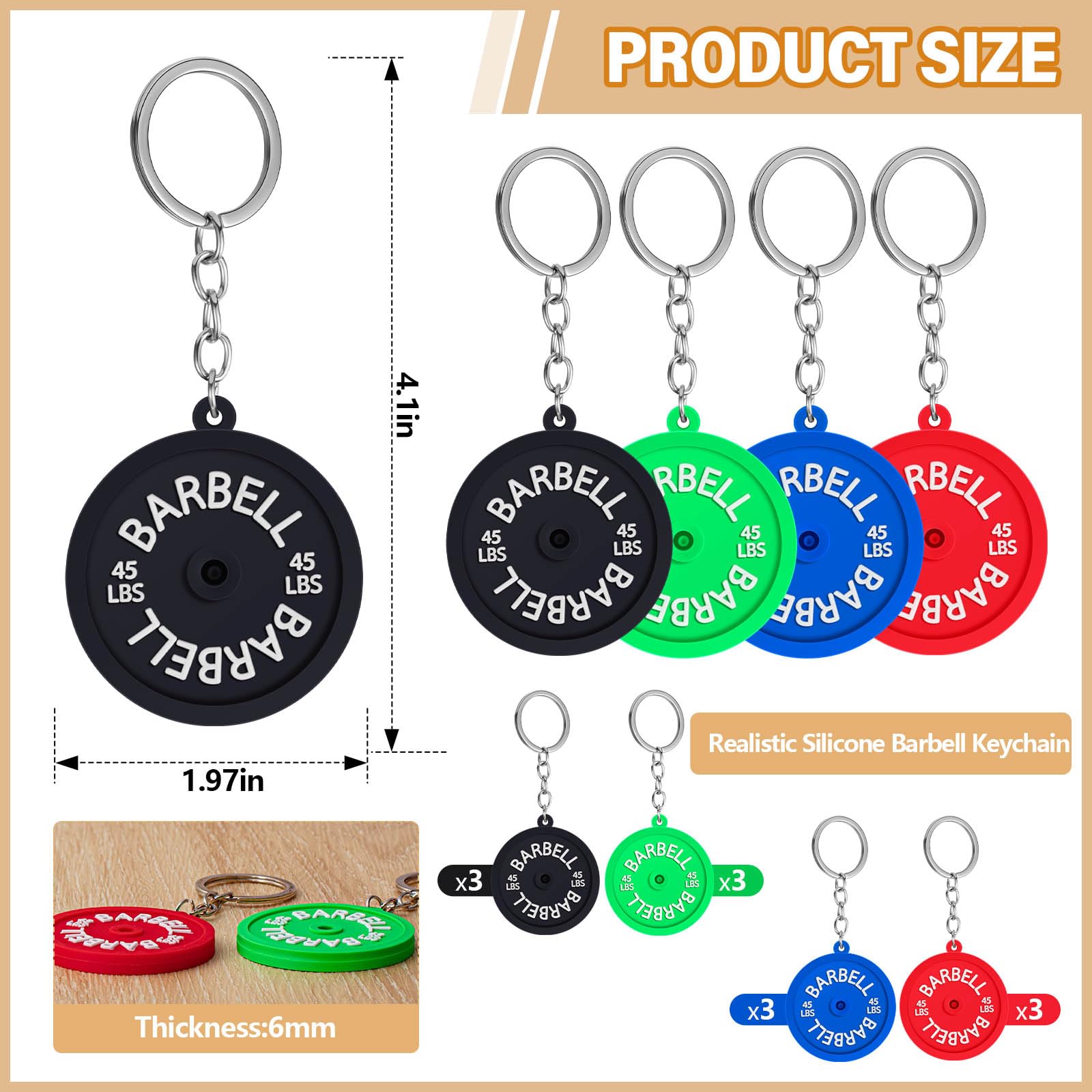 Tondiamo Gym Keychain - Barbell & Weight Plate Silicone Keychain for Gym Lovers, Fitness Enthusiasts & Weightlifters - Perfect Workout Gift for Gym Bags, Backpacks & Key Rings