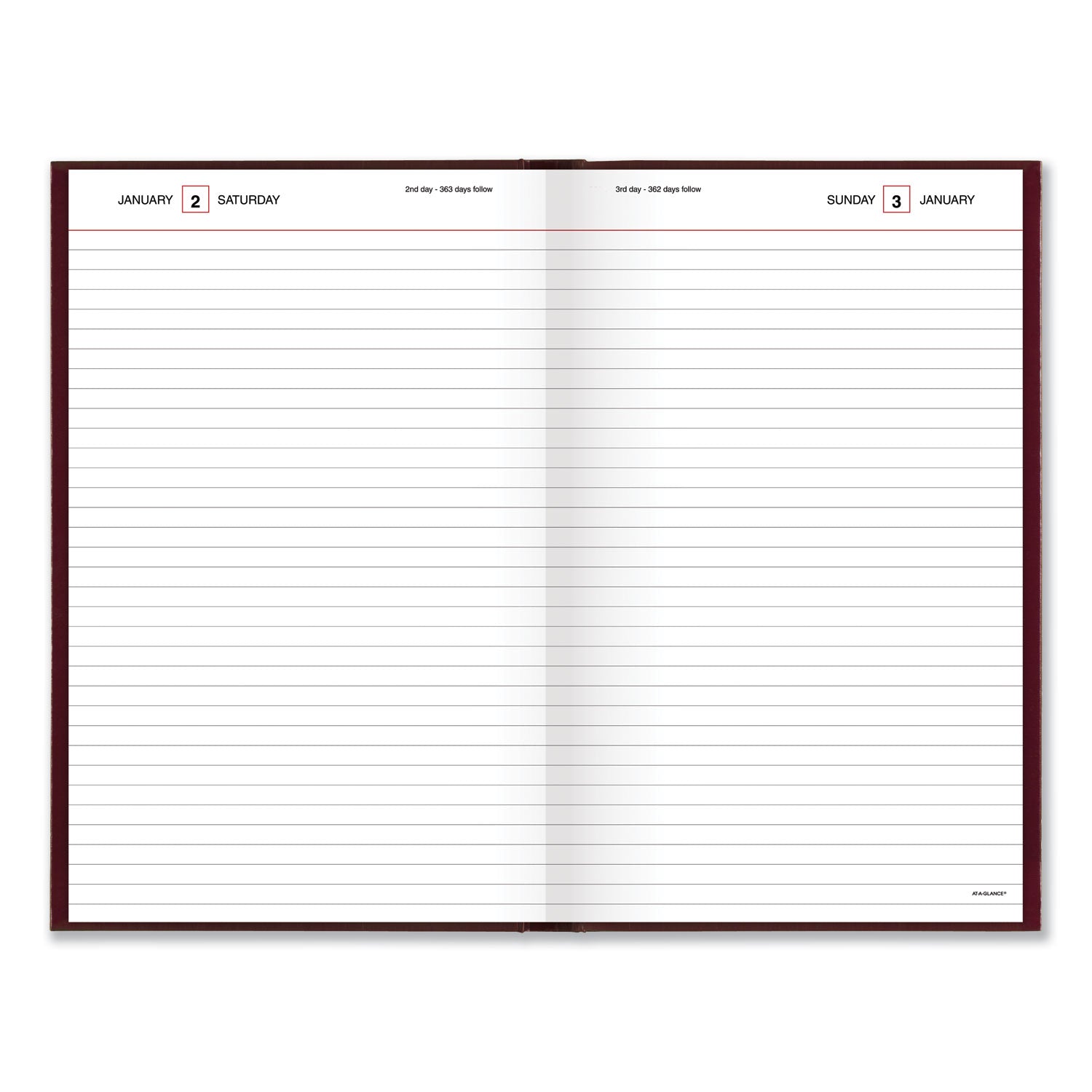 AT A GLANCE® 2025 Standard Daily Diary Planner - Wide/Legal Ruled Pages, Red Hardcover, 200 Sheets (12