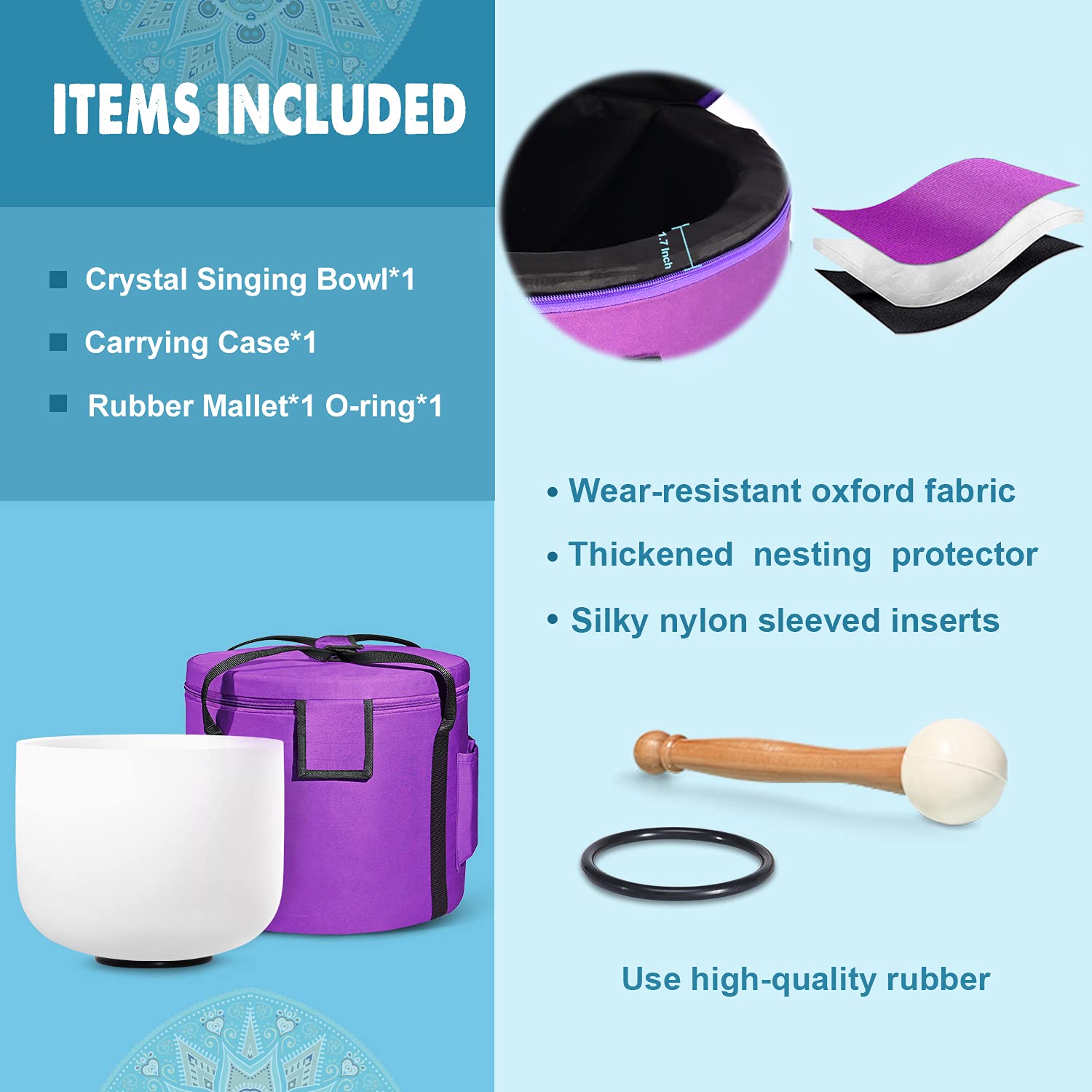 440Hz 8 Inch F Note Heart Chakra Frosted Quartz Crystal Singing Bowl - Meditation Therapy & Sound Healing Instrument with Carrying Bag, Mallet & O-Ring - Perfect for Yoga, Reiki, Chakra Balancing & Relaxation Therapy