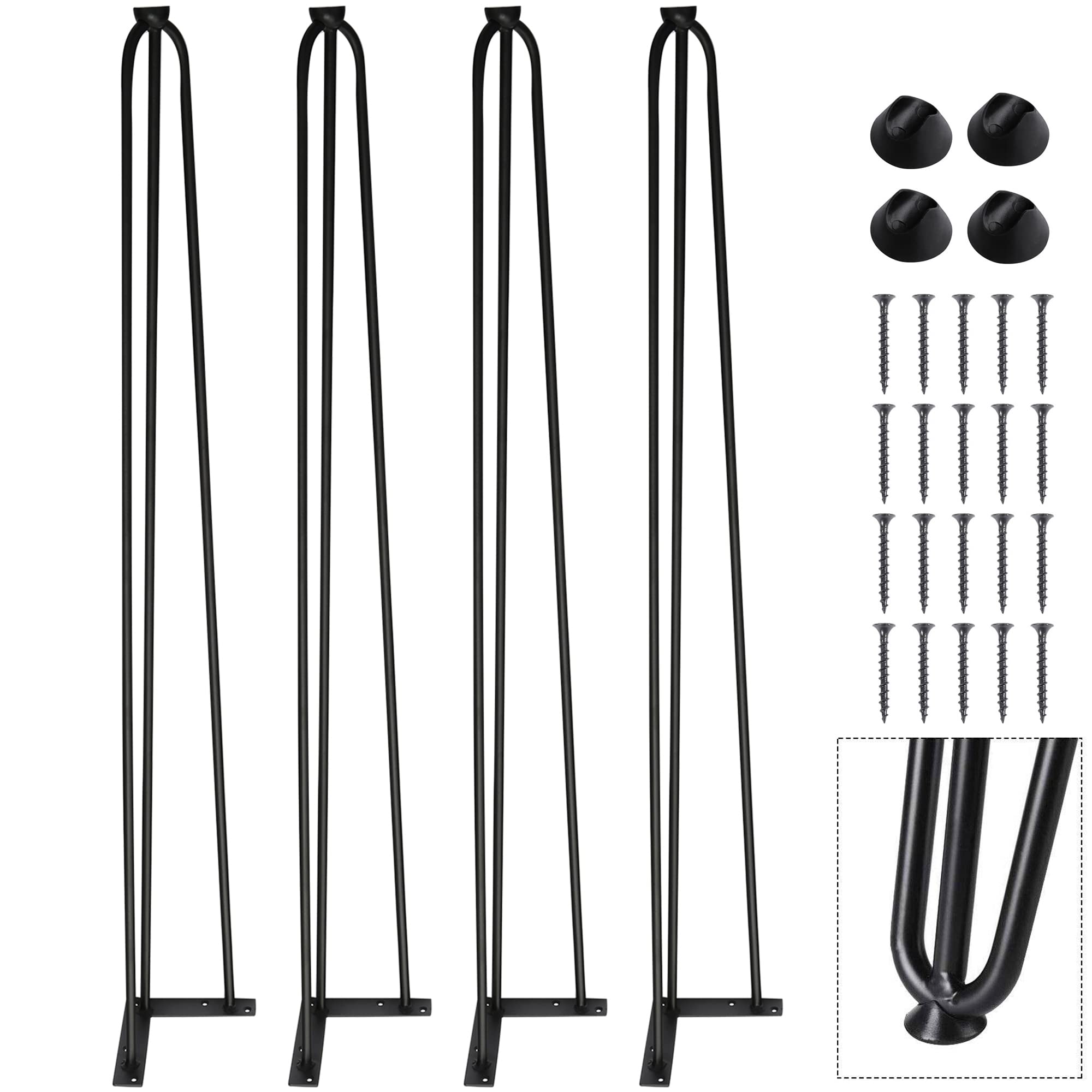 TENGCHANG 40 Inch Hairpin Legs Set of 4 - Heavy Duty 3-Rod Steel Table Legs for DIY Furniture, Bar Tables, Desks, Coffee Tables & Benches - Black Metal Legs for Dining Room, Office & Home Decor