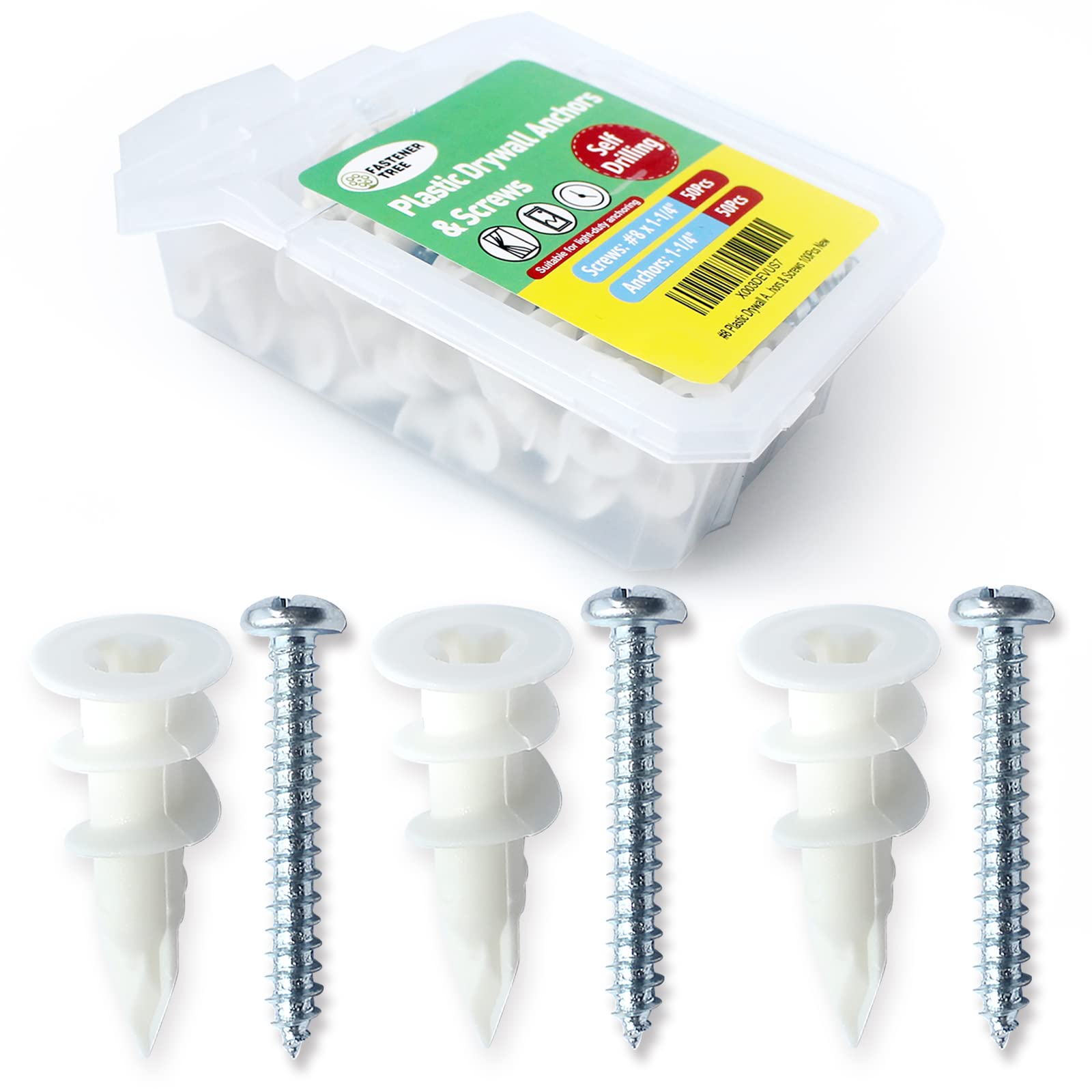 #8 Self-Drilling Drywall Anchors - 100Pcs Heavy Duty Plastic Hollow Wall Anchors with Screws for Hanging Pictures, Shelves & Home Decor - Perfect for DIY Projects & Wall Mounting