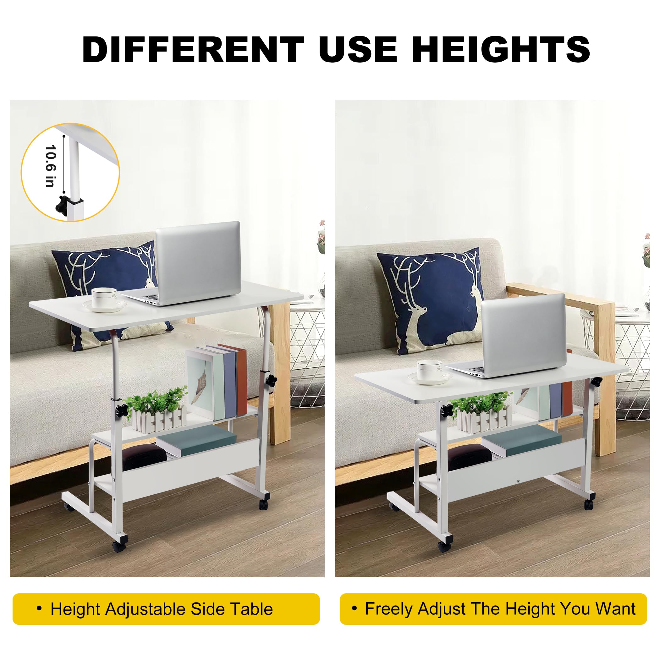 Adjustable Height Laptop Desk - 31.5x15.7 Inch Portable Standing Computer Table with Storage for Home Office, Bedroom & Small Spaces | Perfect for Working, Studying, Gaming & Sofa Use (White, Minimalist Design)