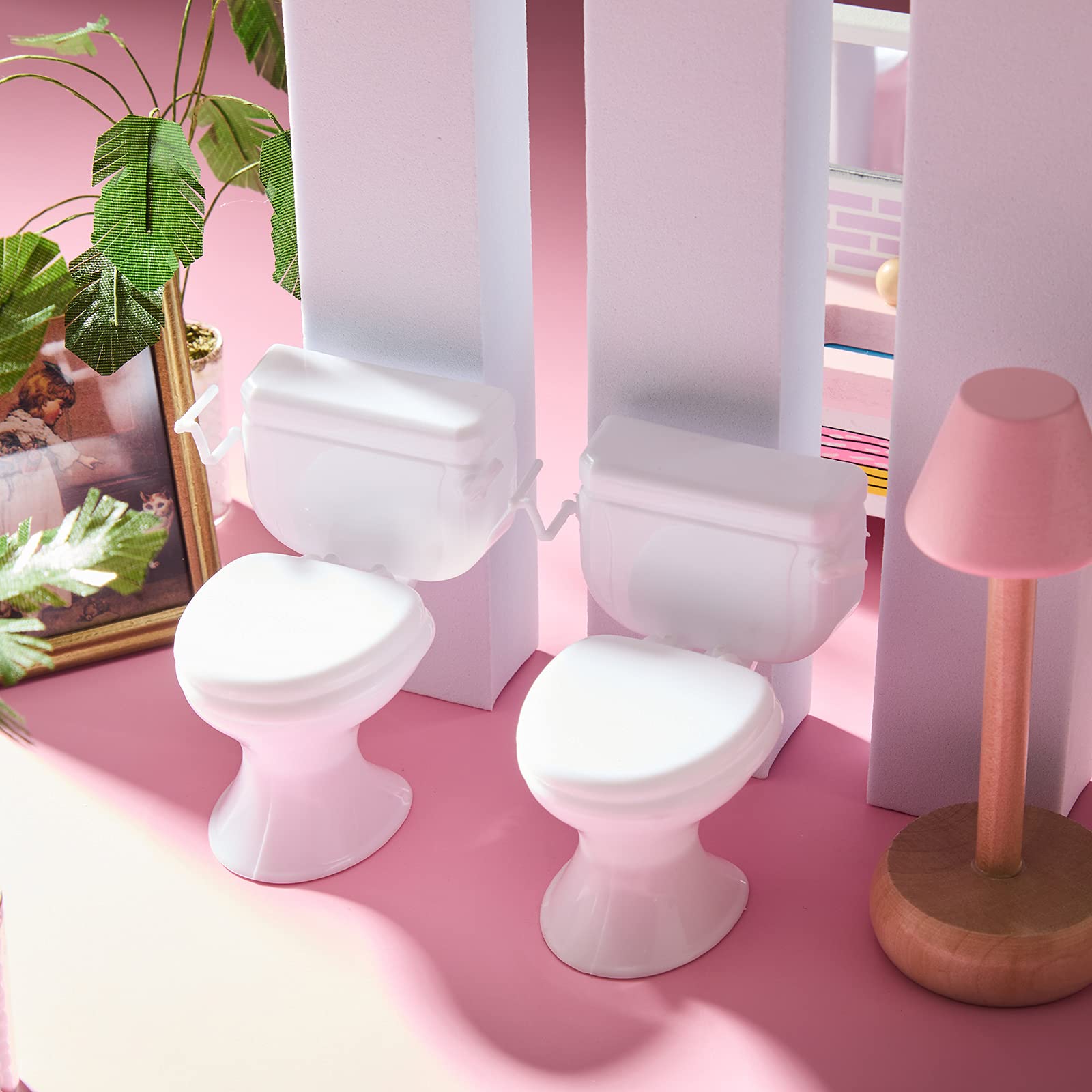 2 Pcs Mini Toilet Seat Toy for Dollhouse - Classic White Bathroom Furniture Accessories, Tiny Cake Topper, Realistic Dollhouse Miniatures | Perfect for DIY Dollhouse Decor, Kids Pretend Play & Miniature Scenes