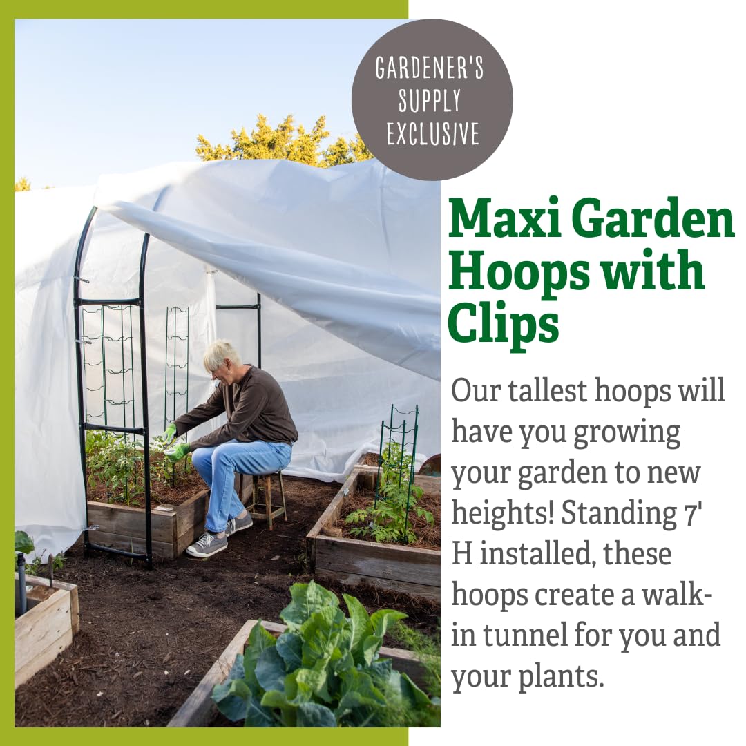 Extra Tall Garden Hoops for Plant Cover - Powder Coated Metal Greenhouse Frame for Vegetable Gardens (Set of 3 Hoops & 36 Clips) | Durable Protection for Raised Beds, Row Covers & Season Extension