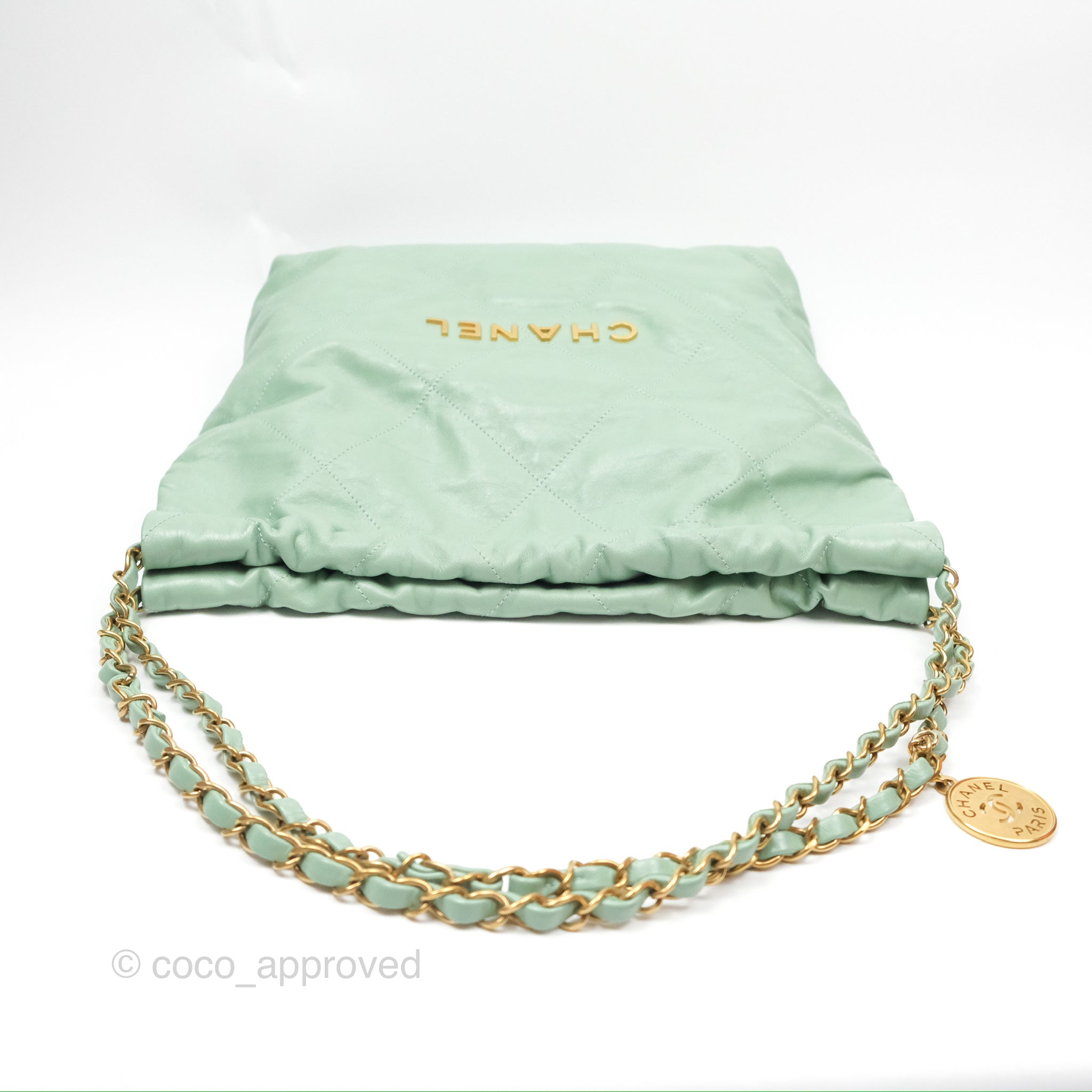 Chanel 22 Small Handbag in Mint Green Shiny Aged Calfskin with Gold Hardware - Luxury Crossbody Bag for Women, Perfect for Date Night & Special Occasions