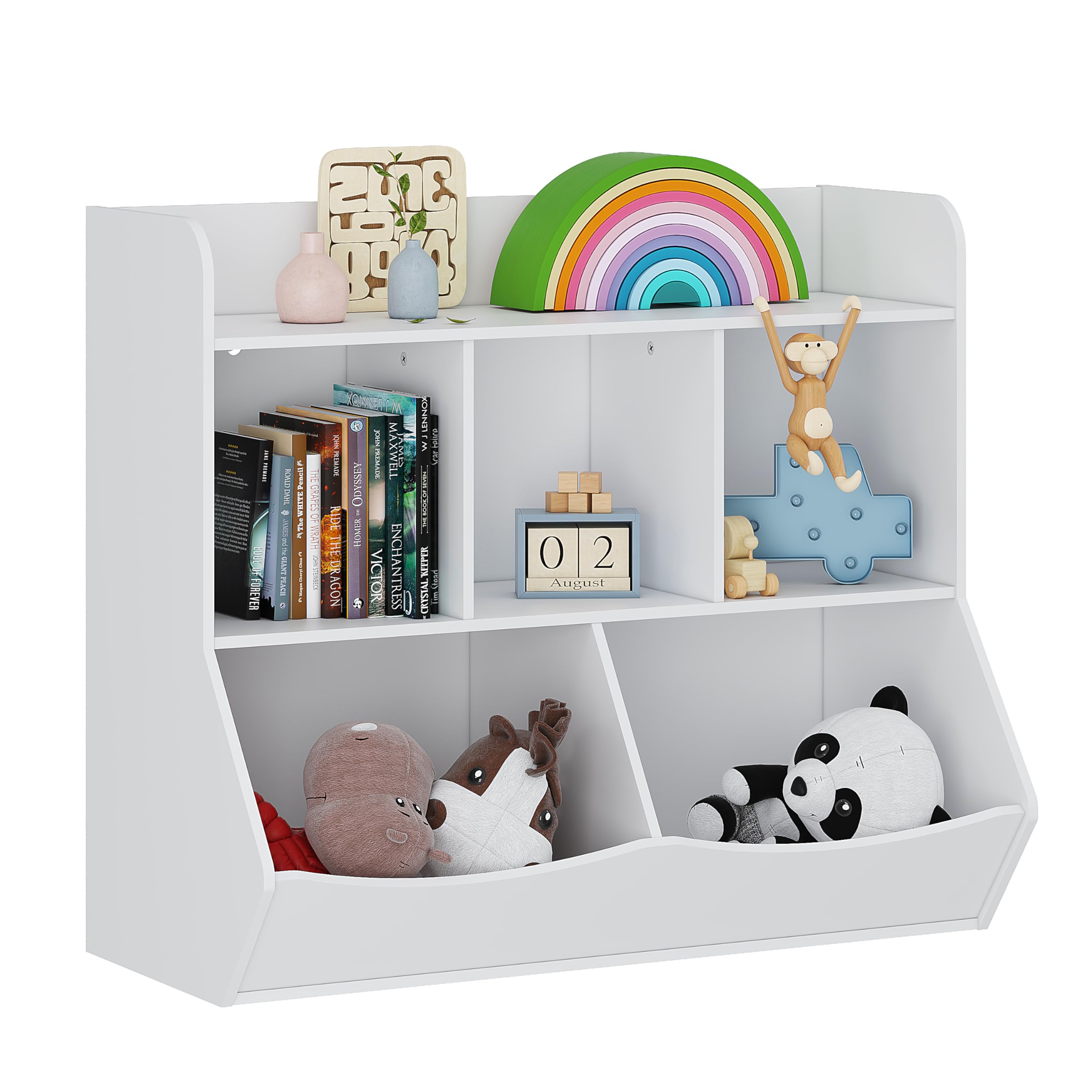 UTEX Kids Toy Storage Organizer with Bookcase - 6-Shelf Cubby Organizer for Books, Toys & Games - Perfect for Playroom, Bedroom & Nursery - White (Space-Saving Kids Furniture)