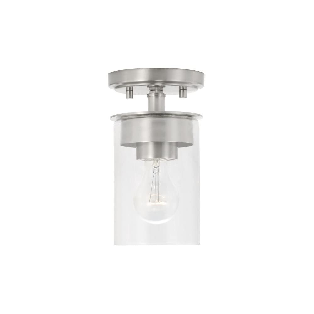 Capital Lighting 246811BN-532 Mason 1-Light Semi-Flush Mount Ceiling Fixture - Transitional Style, Brushed Nickel Finish with Clear Glass - 7.75
