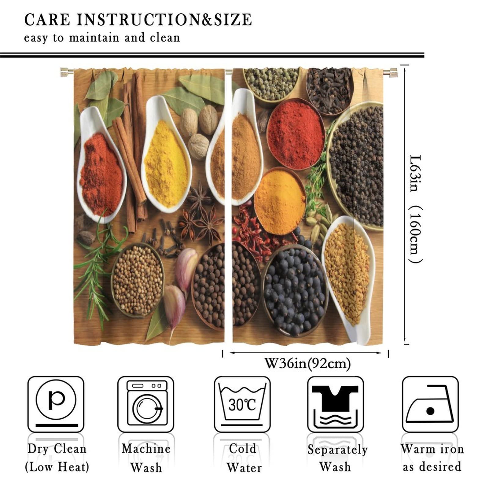 Spice Kitchen Blackout Curtains - Food Ingredients Herbs & Spices Culinary Print Window Drapes (72x63 Inches) for Living Room & Bedroom Decor - Perfect for Home, Office & Restaurant Use