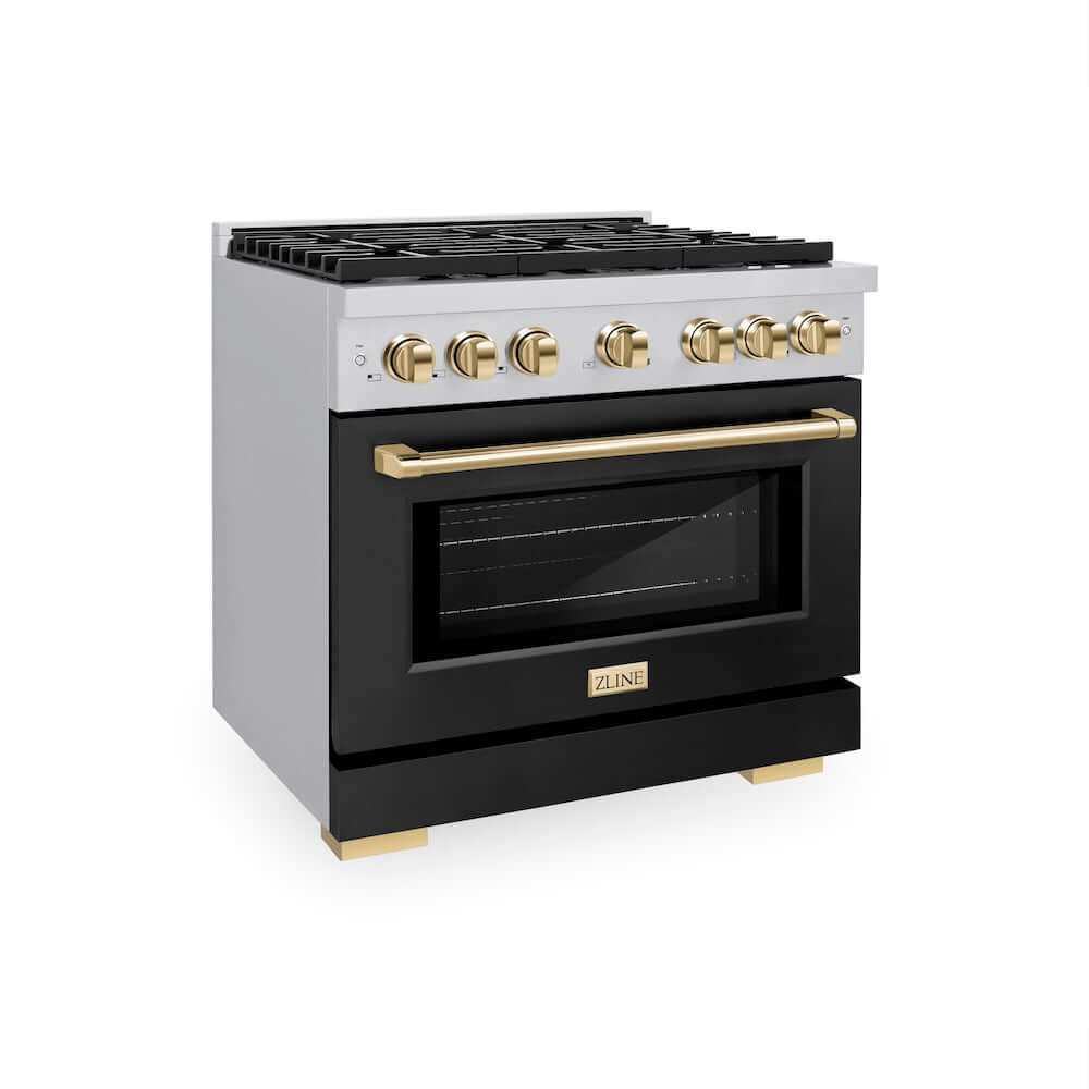 ZLINE Autograph Edition 36-inch 5.2 cu. ft. Stainless Steel Gas Range with 6 Burner Cooktop, Convection Oven & Black Matte Door - Professional Kitchen Appliance for Home Chefs & Cooking Enthusiasts