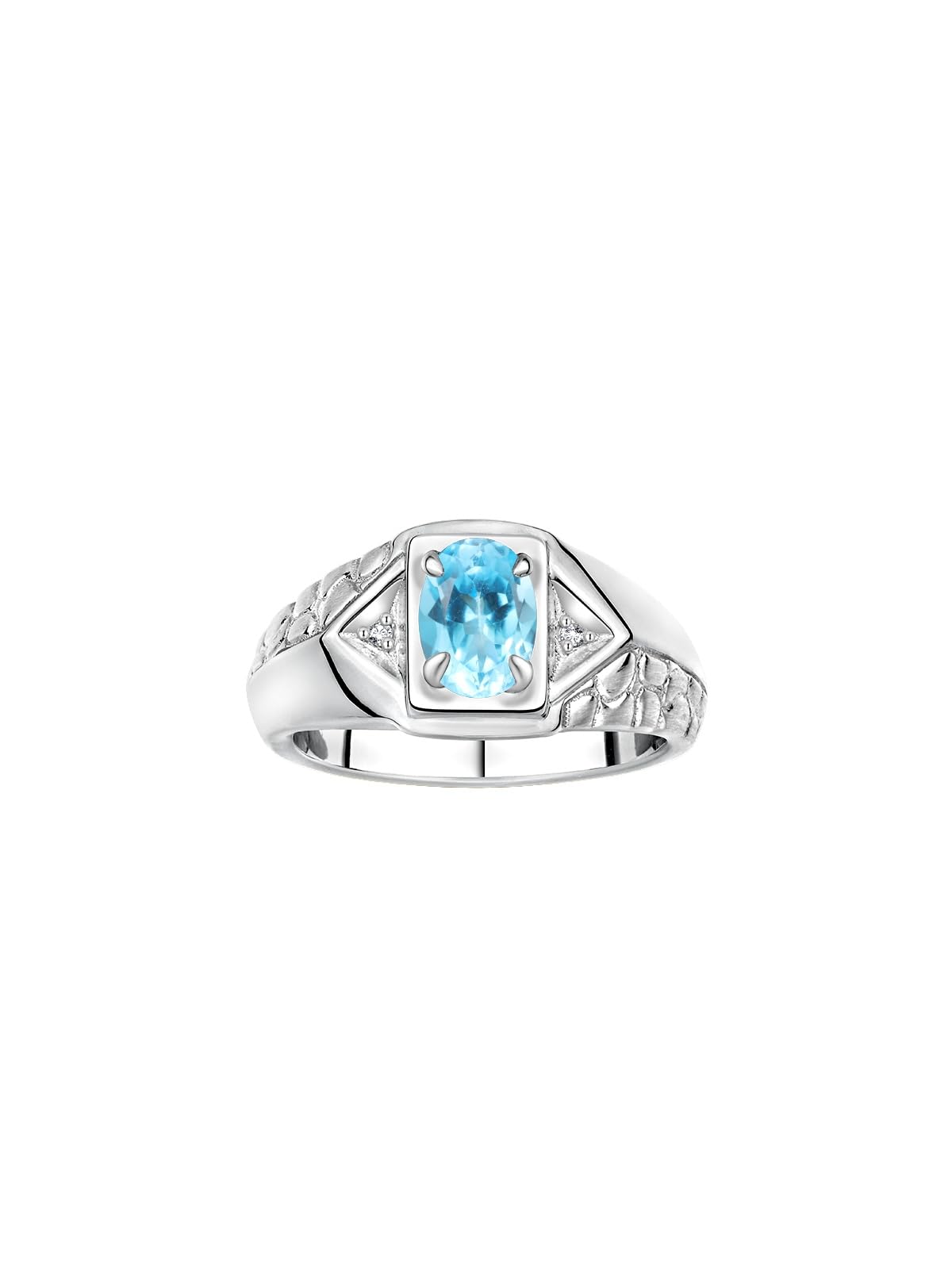 RYLOS Sterling Silver Men's Birthstone Ring with Oval Gemstone & Diamond - Size 8-13 - Elegant Jewelry Gift for Anniversary, Wedding & Special Occasions