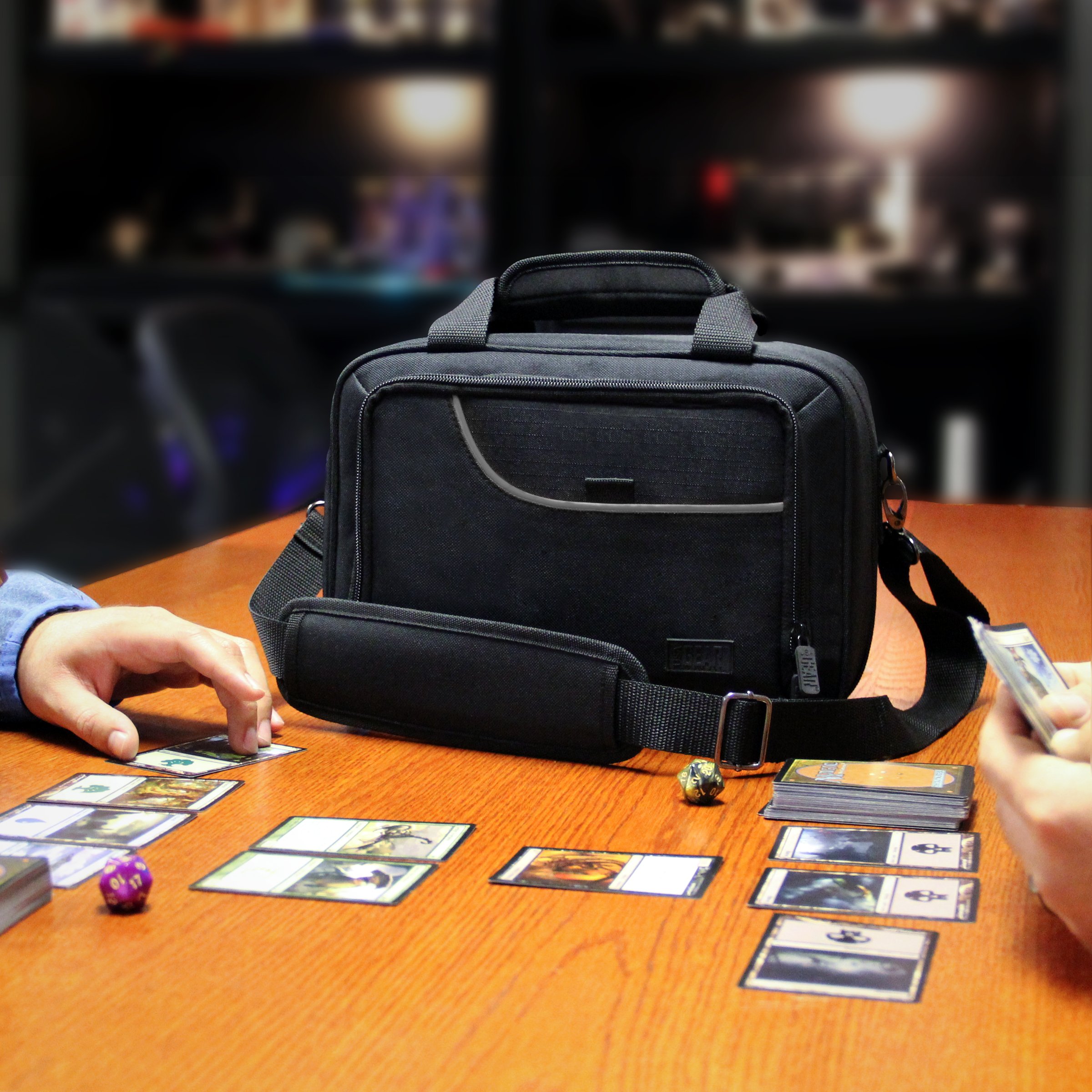 Premium USA Gear Card Deck Storage Bag - Waterproof & Durable TCG/CCG Card Protector with Adjustable Shoulder Strap - Customizable Interior for Magic, Pokémon & Yu-Gi-Oh Cards - Perfect for Travel, Tournaments & Collectors (Black)