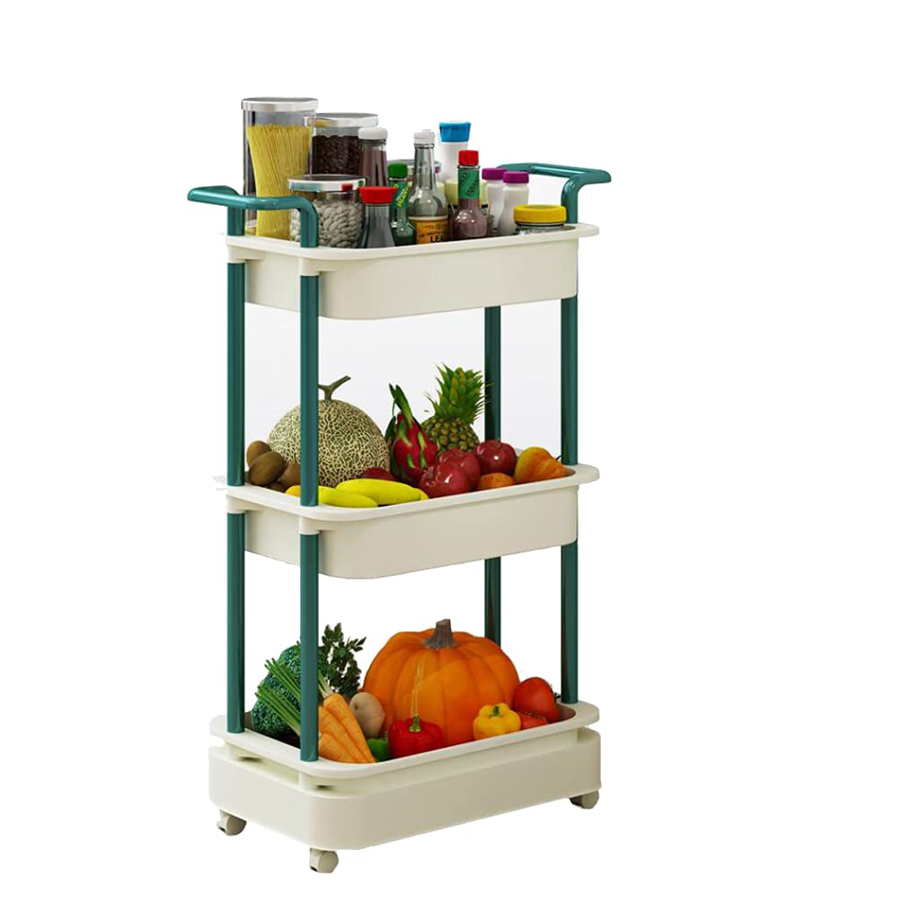 TOMYEUS Multifunctional Rolling Kitchen Storage Rack - Plastic Organizer for Fruits, Vegetables & Spices - Space-Saving Shelf for Pantry, Countertop, or Garage Organization