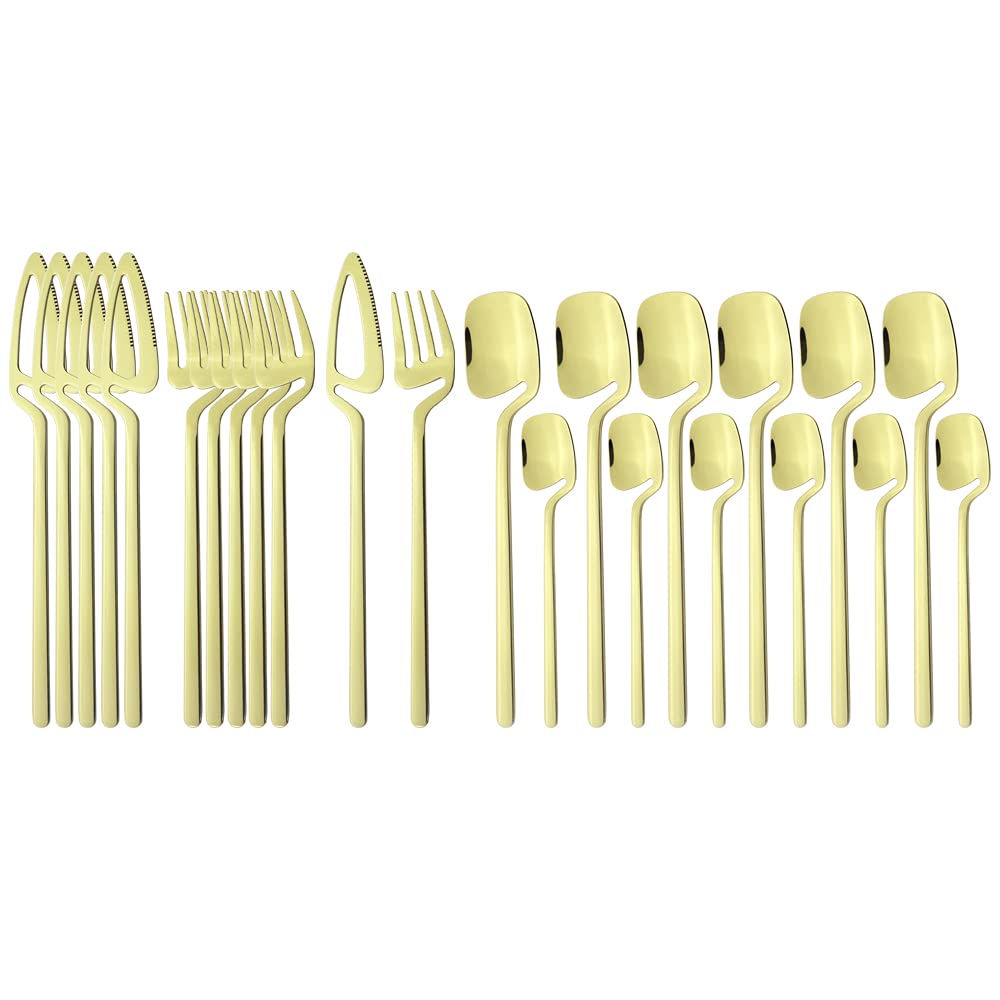 24-Piece Stainless Steel Silverware Flatware Set - Knife, Fork & Spoon Cutlery for Dining, Kitchen & Bar - Durable Champagne Dinnerware for Restaurants, Weddings & Everyday Use
