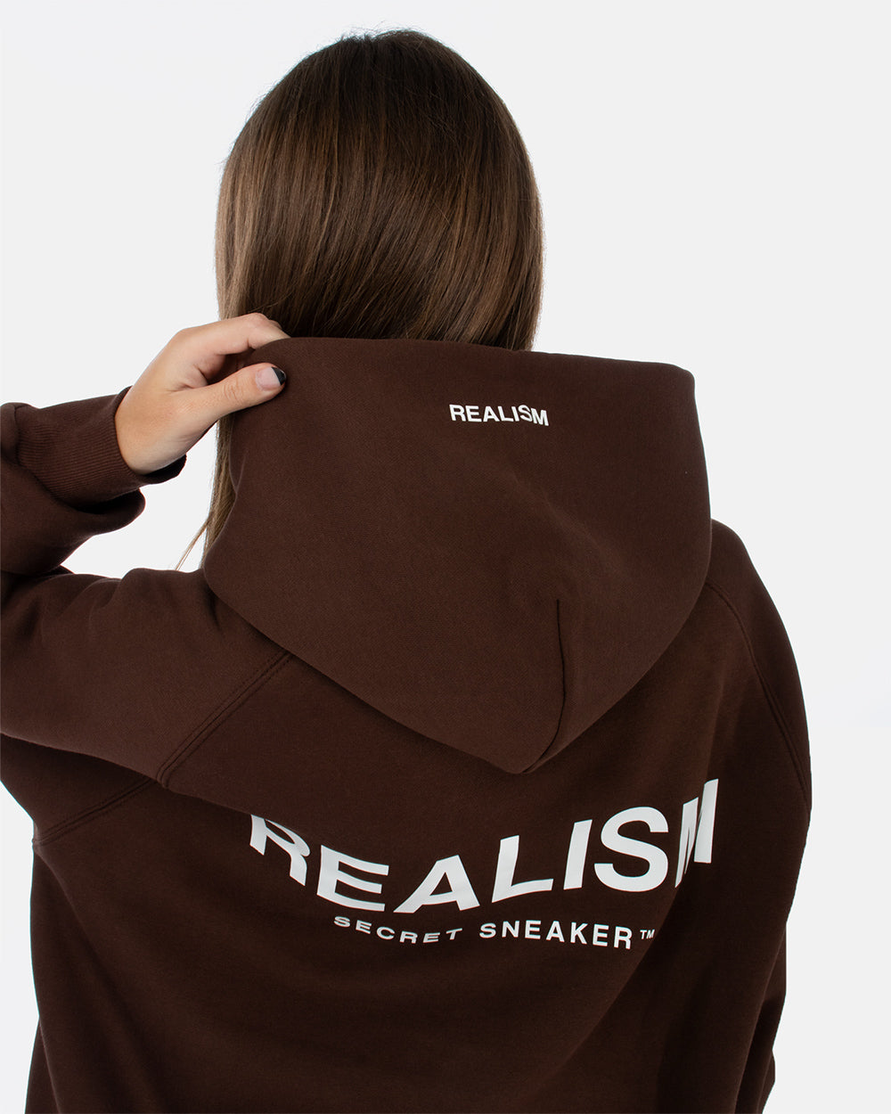 SSS Realism Back Logo Hoodie - Mocha Brown Pullover for Men & Women | Casual Streetwear, Loungewear & Winter Fashion