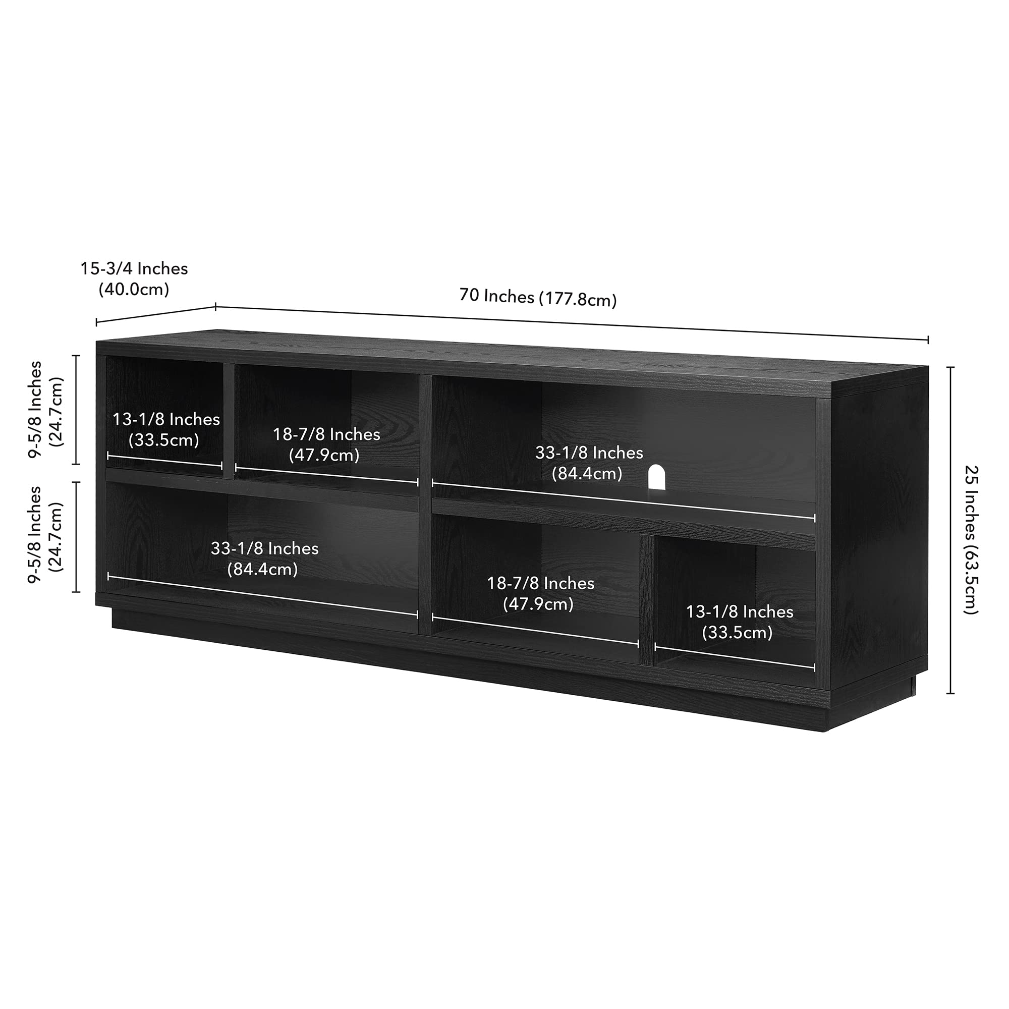 Bowman 75 Inch TV Stand - Black Grain Wood Entertainment Center with Storage Shelves for Living Room, Bedroom & Home Theater