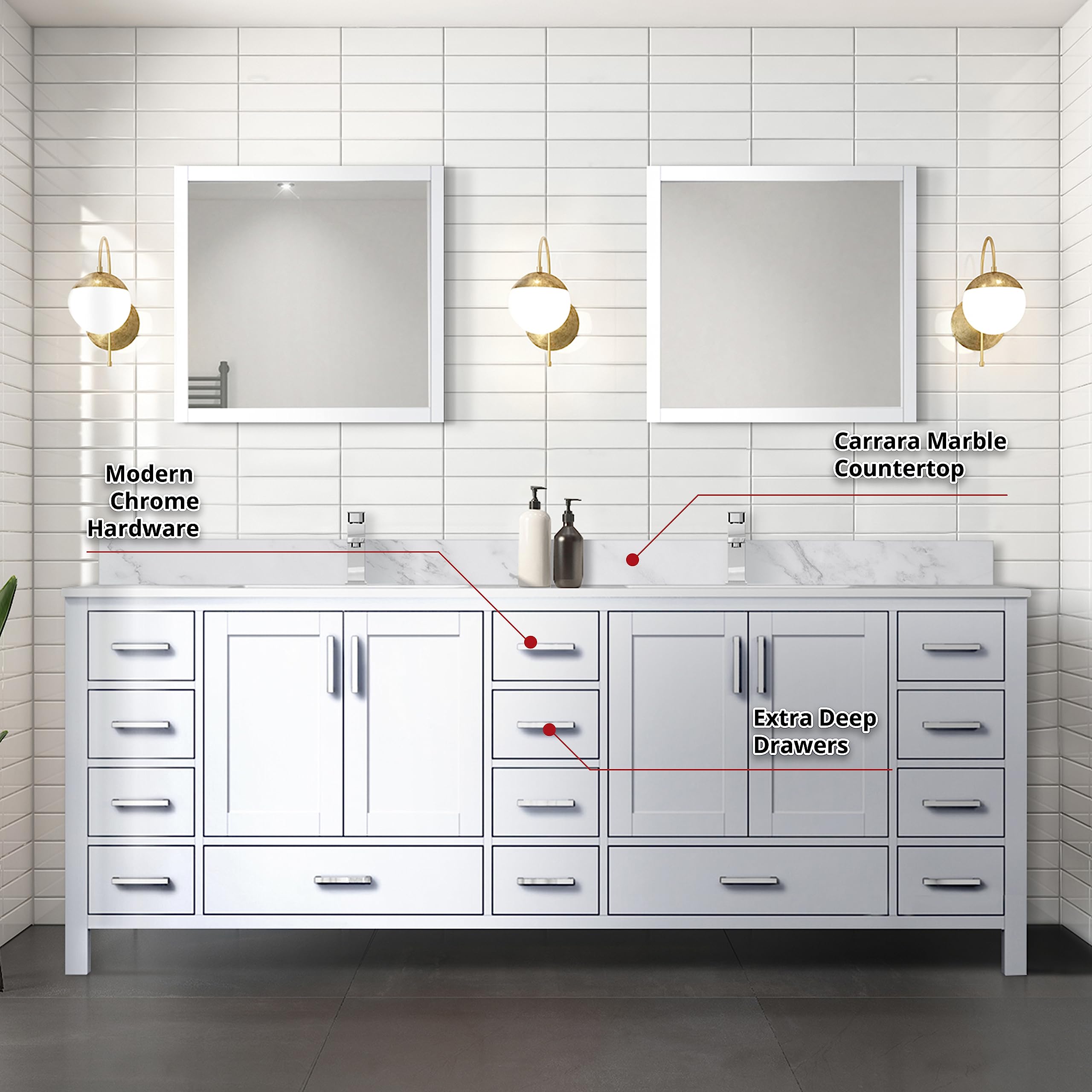 Big Sur 84 Inch Wide x 22 Inch Deep White Double Bathroom Vanity with Sink - Perfect for Master Bathroom Renovation and Modern Home Decor