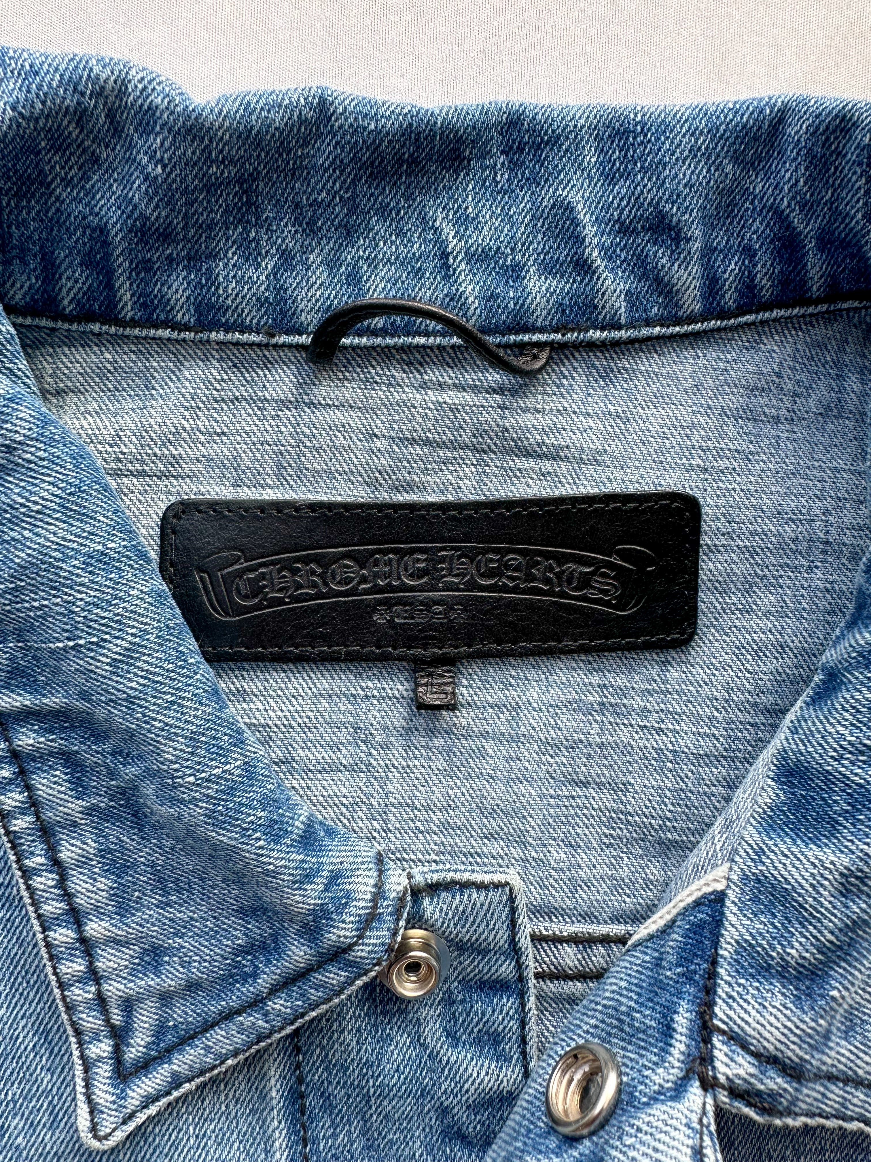 Chrome Hearts Blue Denim Jacket for Men & Women | Vintage Distressed Denim Jacket with Cross Logo | Perfect for Streetwear, Casual Outfits & Fashion Statements