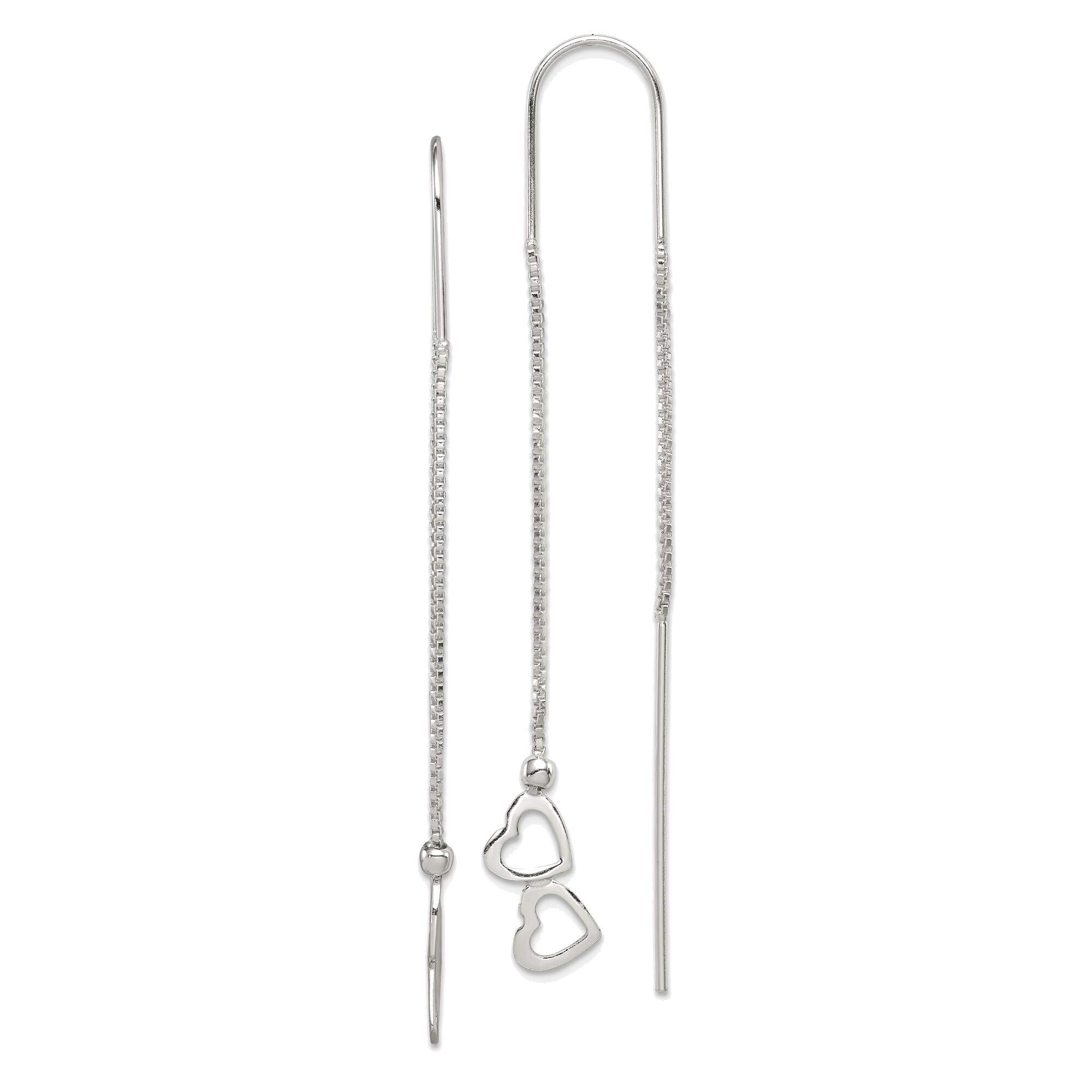 Solid Sterling Silver Heart Threader Earrings for Women - Dainty & Elegant Jewelry Gift for Valentine's Day, Anniversary or Everyday Wear