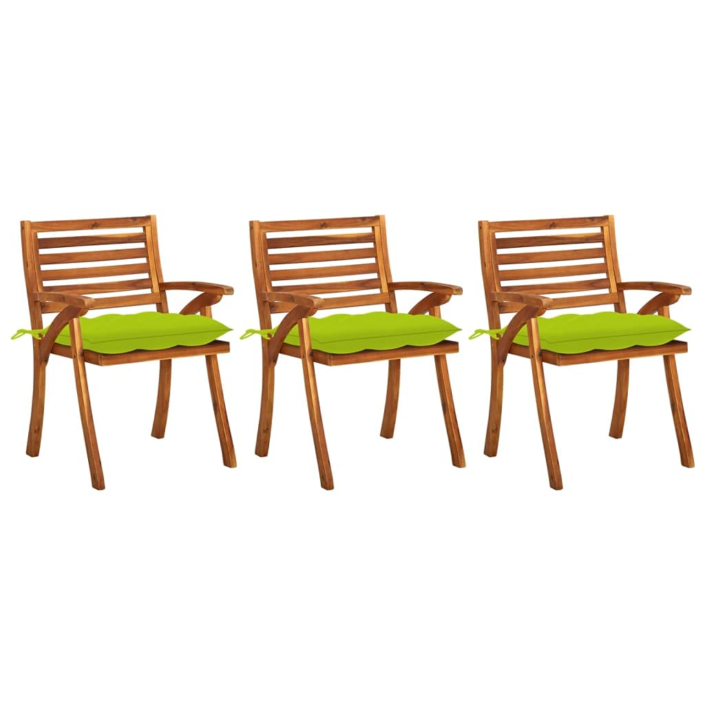 Premium Acacia Wood Patio Dining Chairs with Cushions - Outdoor Furniture Set of 3 - Weather-Resistant & Sturdy Construction - Bright Green Comfort Cushions - Easy Assembly - Perfect for Backyard, Garden, Poolside & Patio Dining