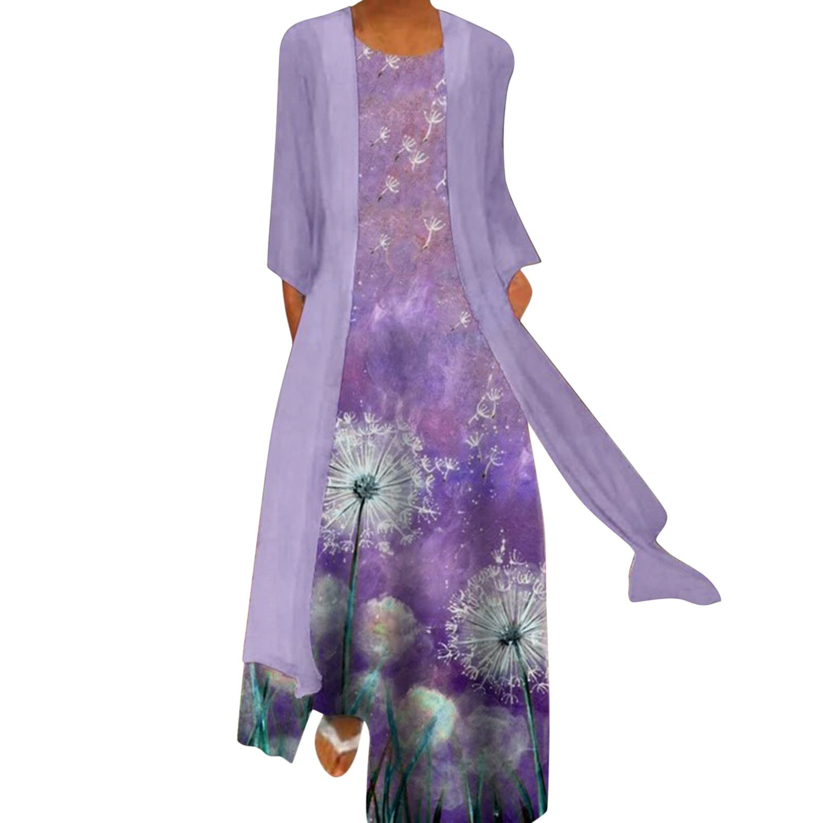 Boho Floral Print Dress for Women - Casual Round Neck Sleeve Midi Dress | Perfect for Summer Outfits, Beach Vacations & Boho Fashion Style