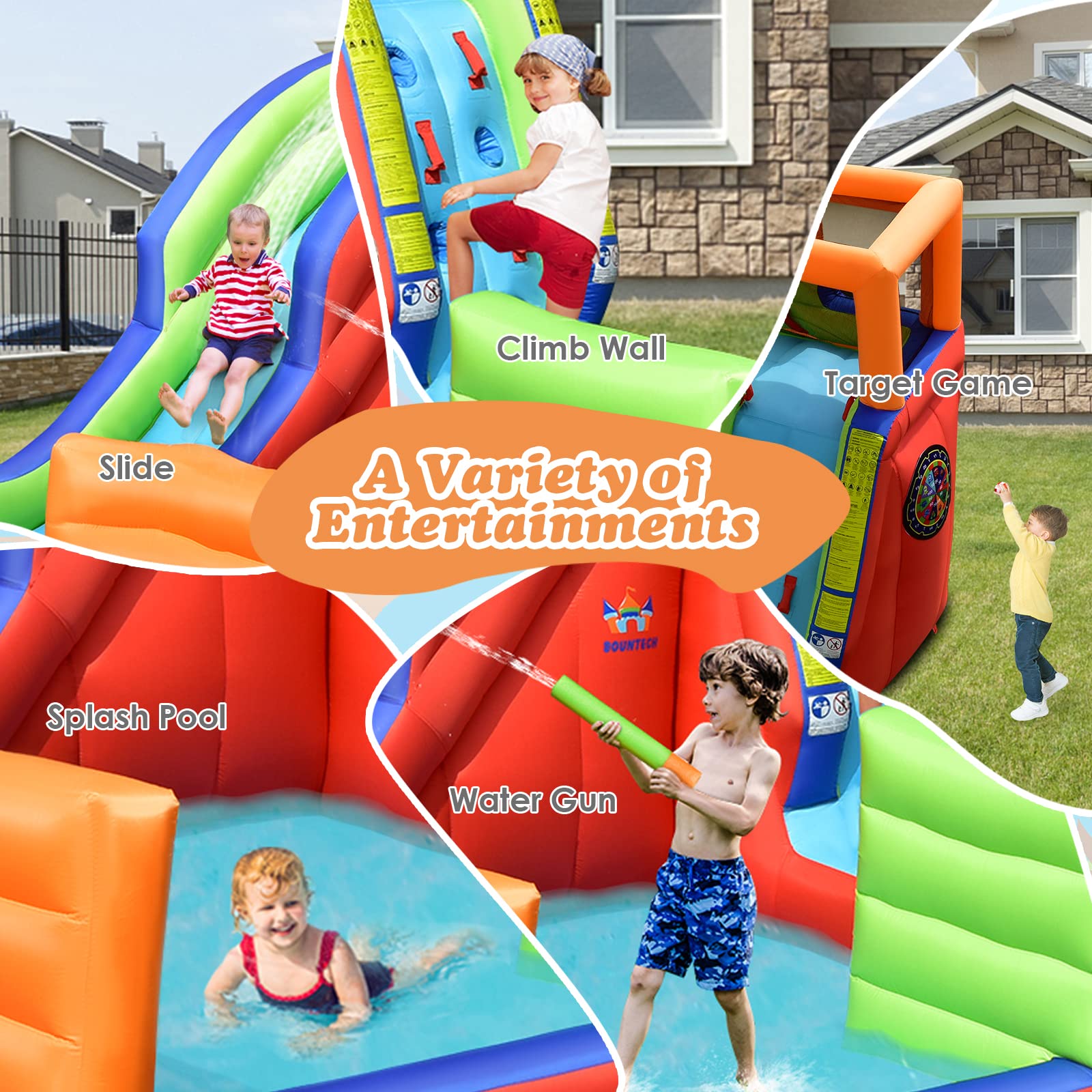 BOUNTECH Inflatable Water Slide - Pirate Ship Theme Backyard Water Park for Kids & Adults with 735W Blower, Splash Pool & Dart Game | Perfect for Birthday Parties, Summer Fun, and Outdoor Family Gatherings