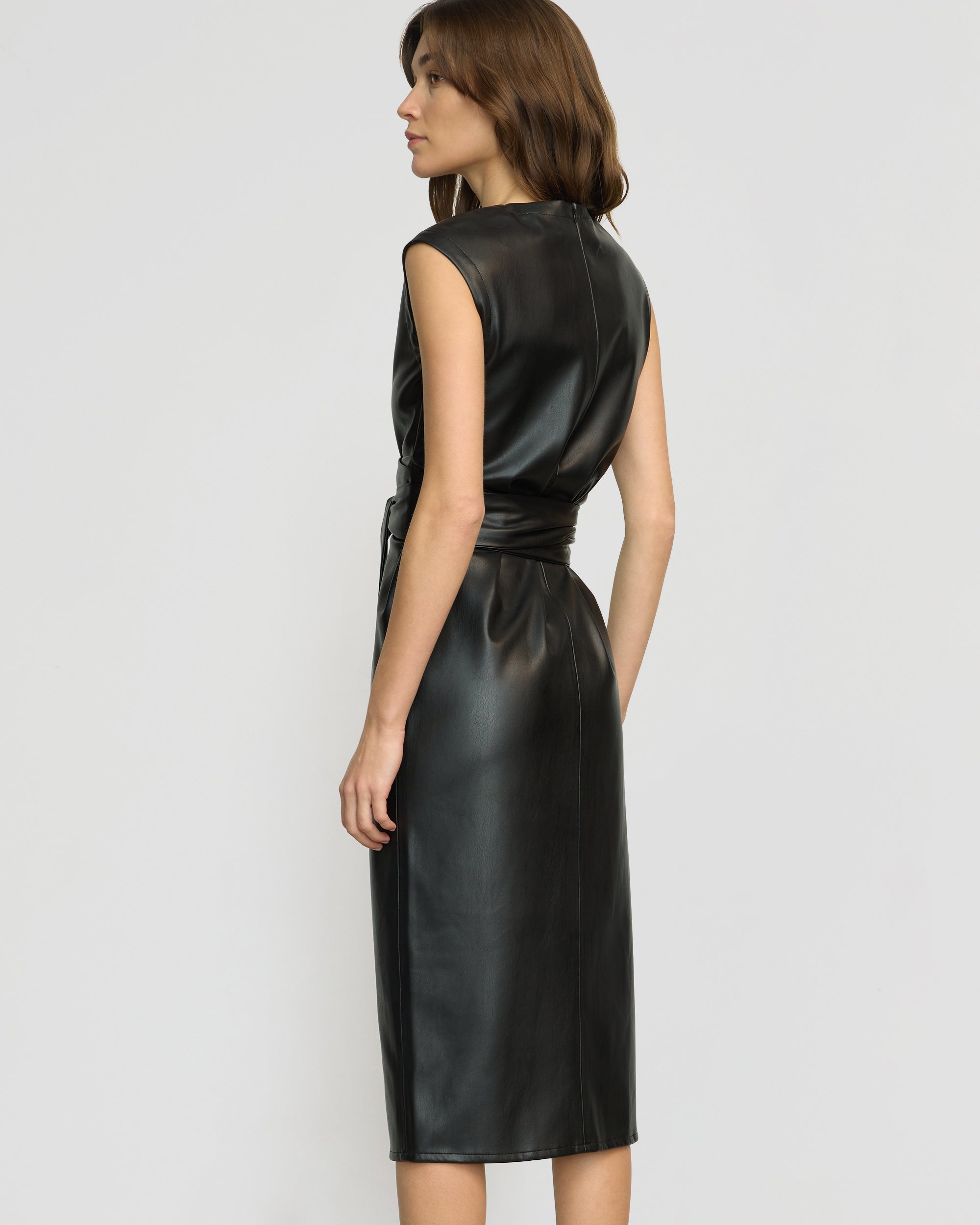 Vegan Leather Tie Front Dress for Women - Elegant & Sustainable Fashion for Work, Date Night & Special Occasions